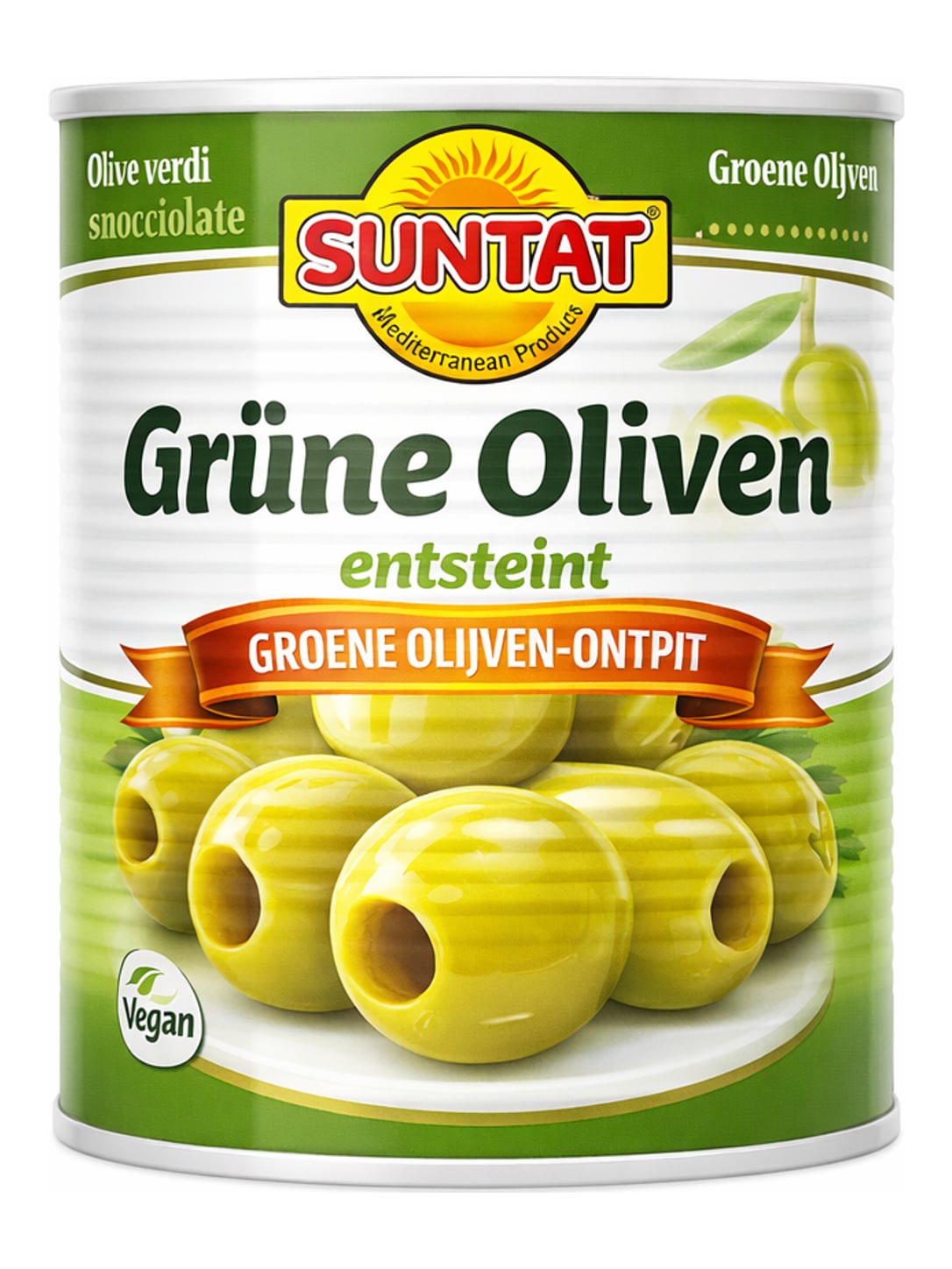 SUNTAT Grüne Oliven Entsteint 800g – Yeşil Zeytin Çekirdeksiz türkische grüne Oliven in Lake