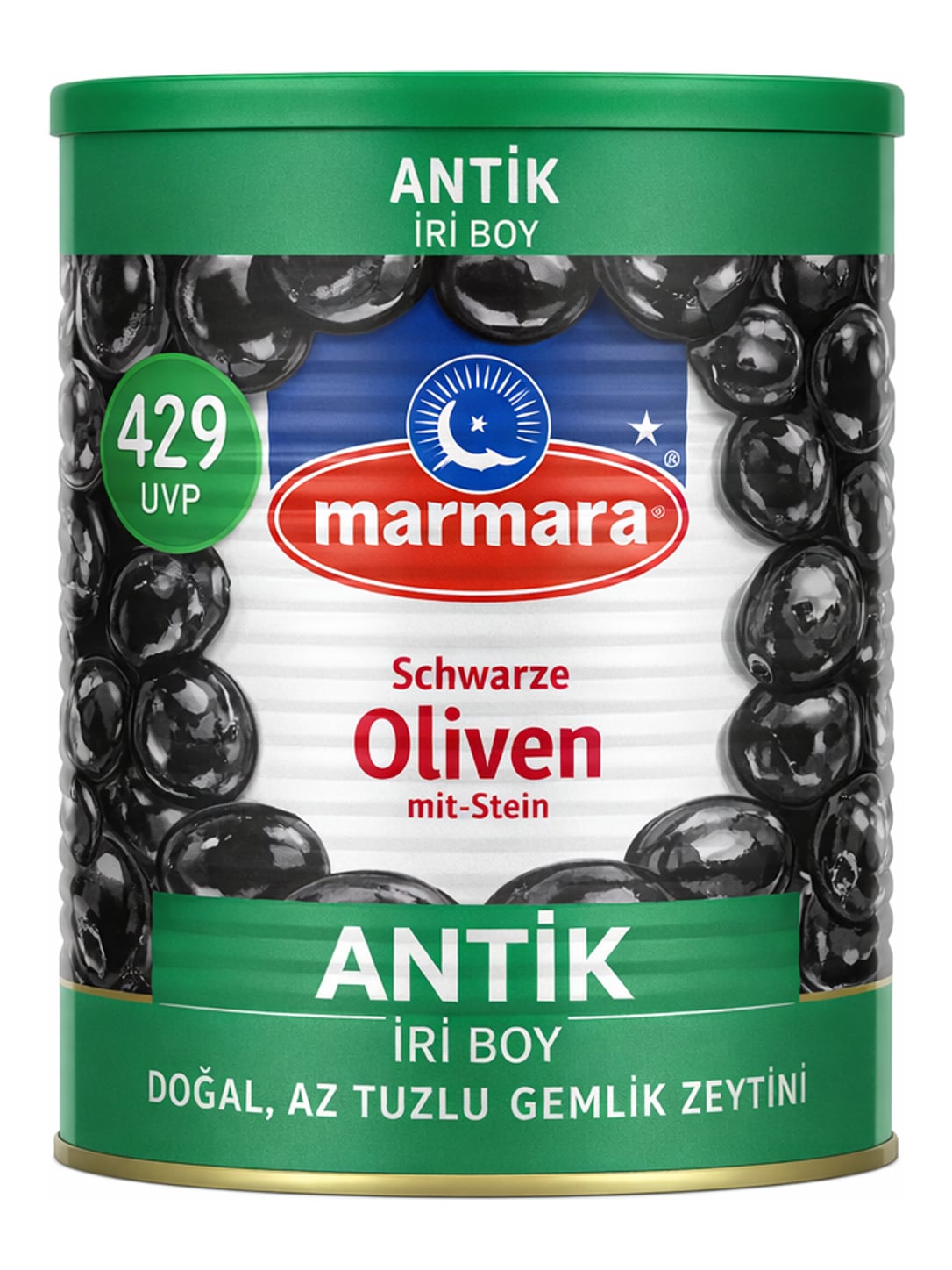 Marmara Antik Schwarze Oliven mit Stein 800g – Çekirdekli Siyah Zeytin Gemlik