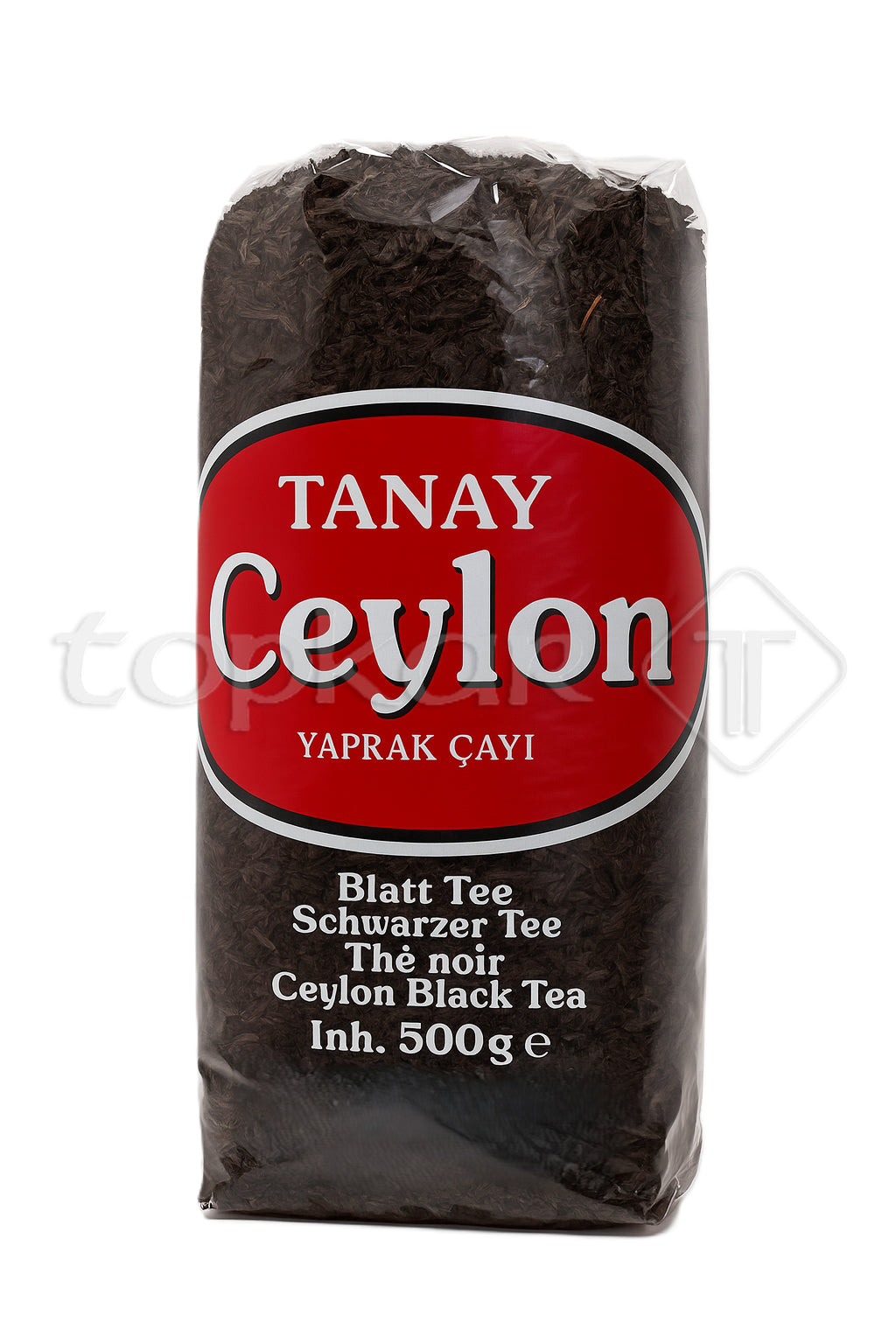 Verpackung von Tanay Ceylon Tee mit schwarzem Blatttee Inhalt 500g in transparenter Folie