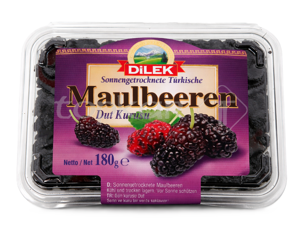 Dilek Maulbeeren Schwarz 180g sonnengereift und sorgfältig verpackt in transparenter Frischhaltebox