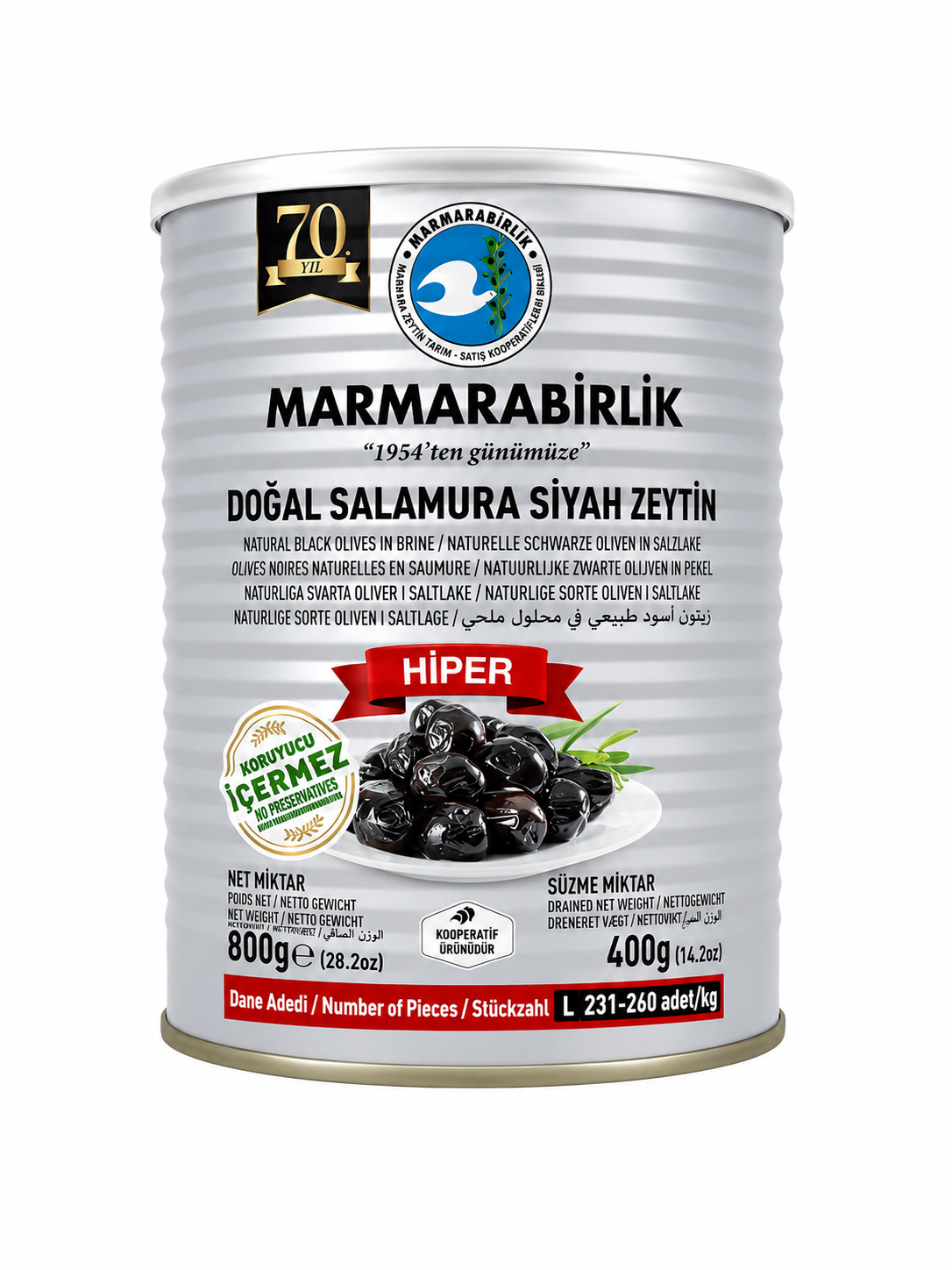Marmarabirlik Schwarze Oliven Hiper 400g – Doğal Salamura Siyah Zeytin große Oliven