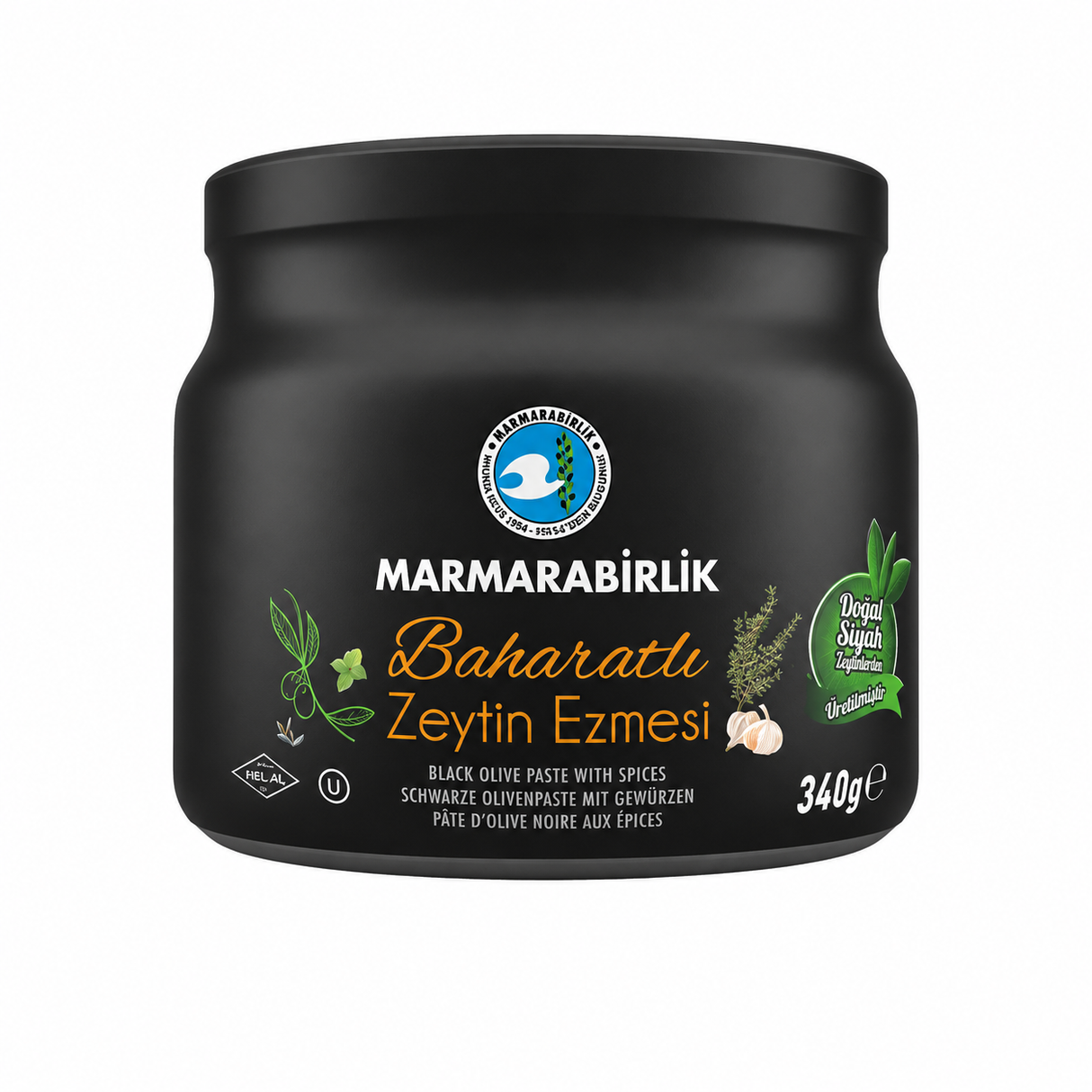 Marmarabirlik Schwarze Olivenpaste mit Gewürzen 340g – Baharatlı Zeytin Ezmesi würzige Olivenpaste