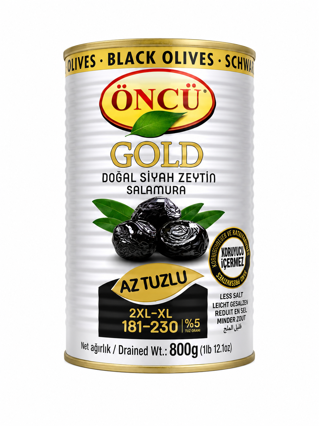 Öncü Gold Schwarze Oliven 2XL-XL 800g – Doğal Siyah Zeytin az tuzlu Salamura