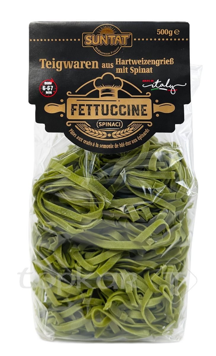 Suntat Fettuccine Spinat 500g – Hartweizengrieß Pasta mit Spinat