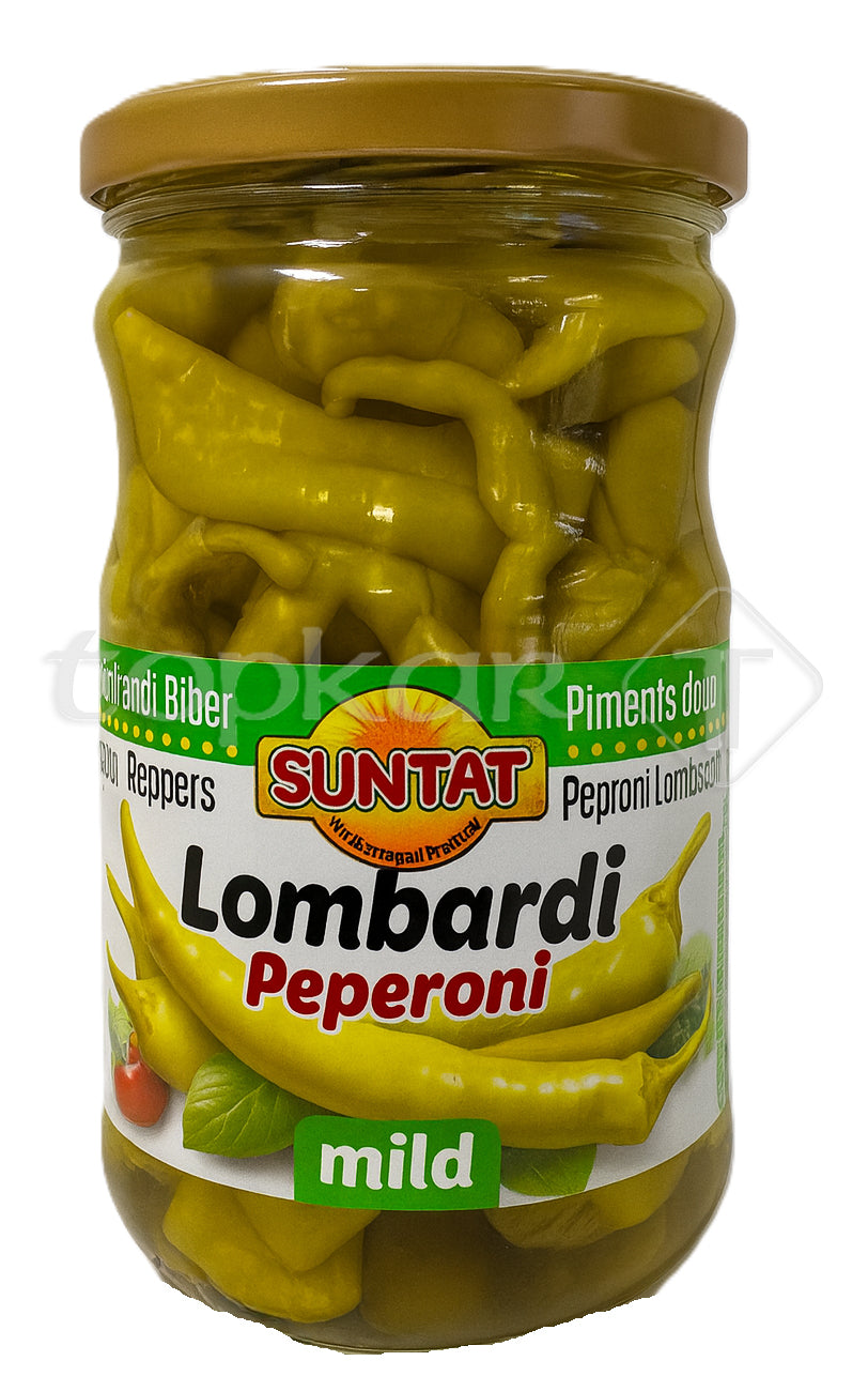 Suntat Lombardi Pepperoni milde gelbe Peperoni eingelegt im Glas frisch und aromatisch
