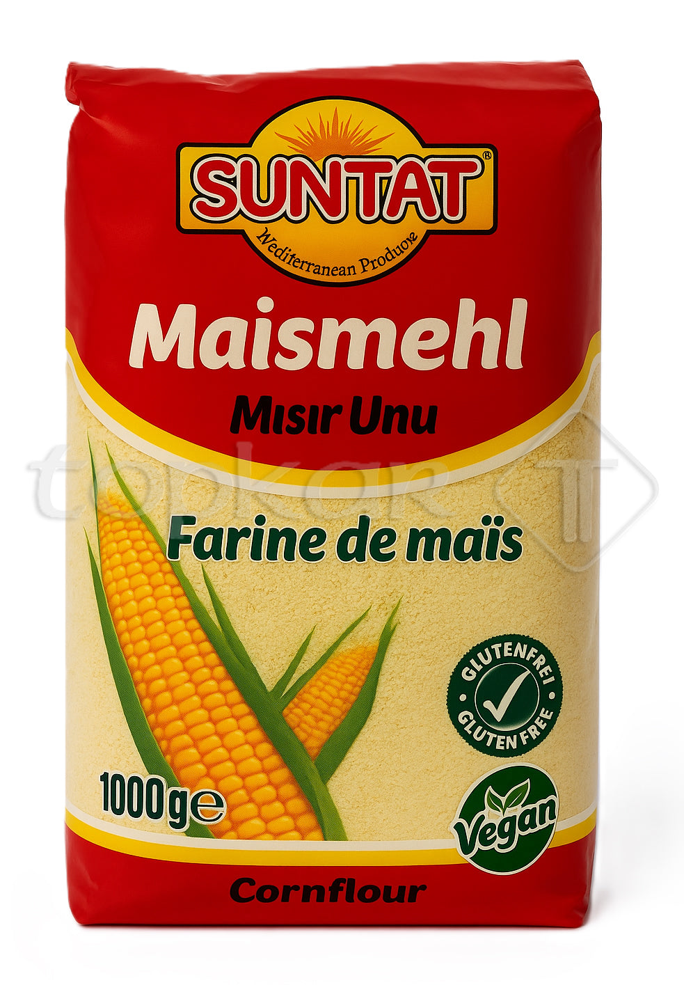 Suntat Maismehl Maismehl glutenfrei vegan 1000g Packung aus gelbem Mais fein gemahlen