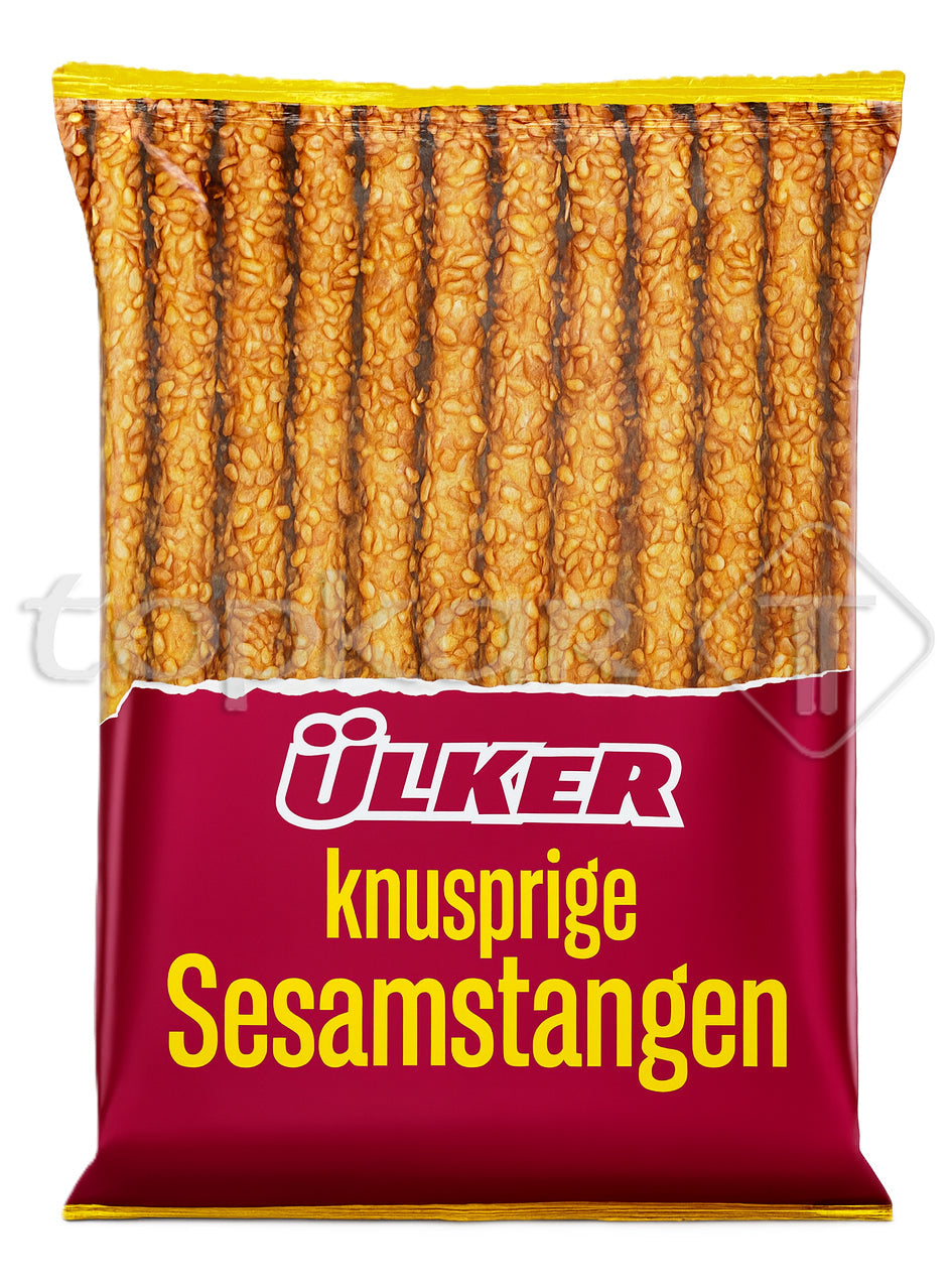 Ülker knusprige Sesamstangen, knackige Sesamstangen mit goldbrauner Kruste und Sesamsamenoberfläche