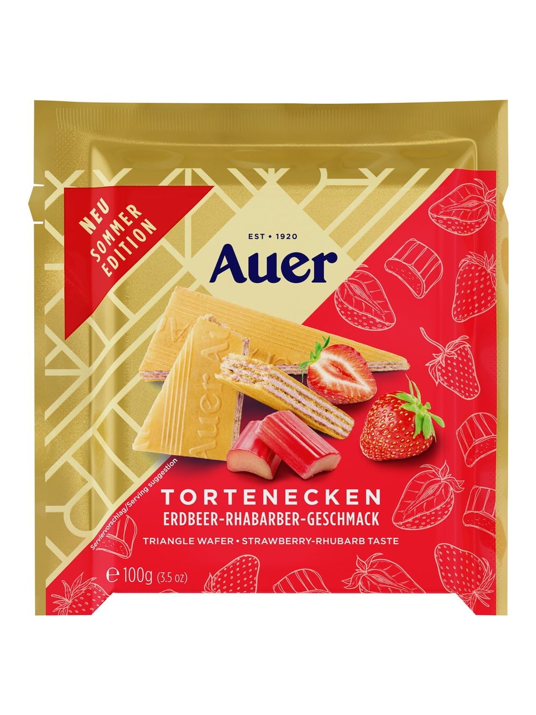 Auer Tortenecken Erdbeere Rhabarber 100g – knusprige Waffelecken mit Fruchtcreme