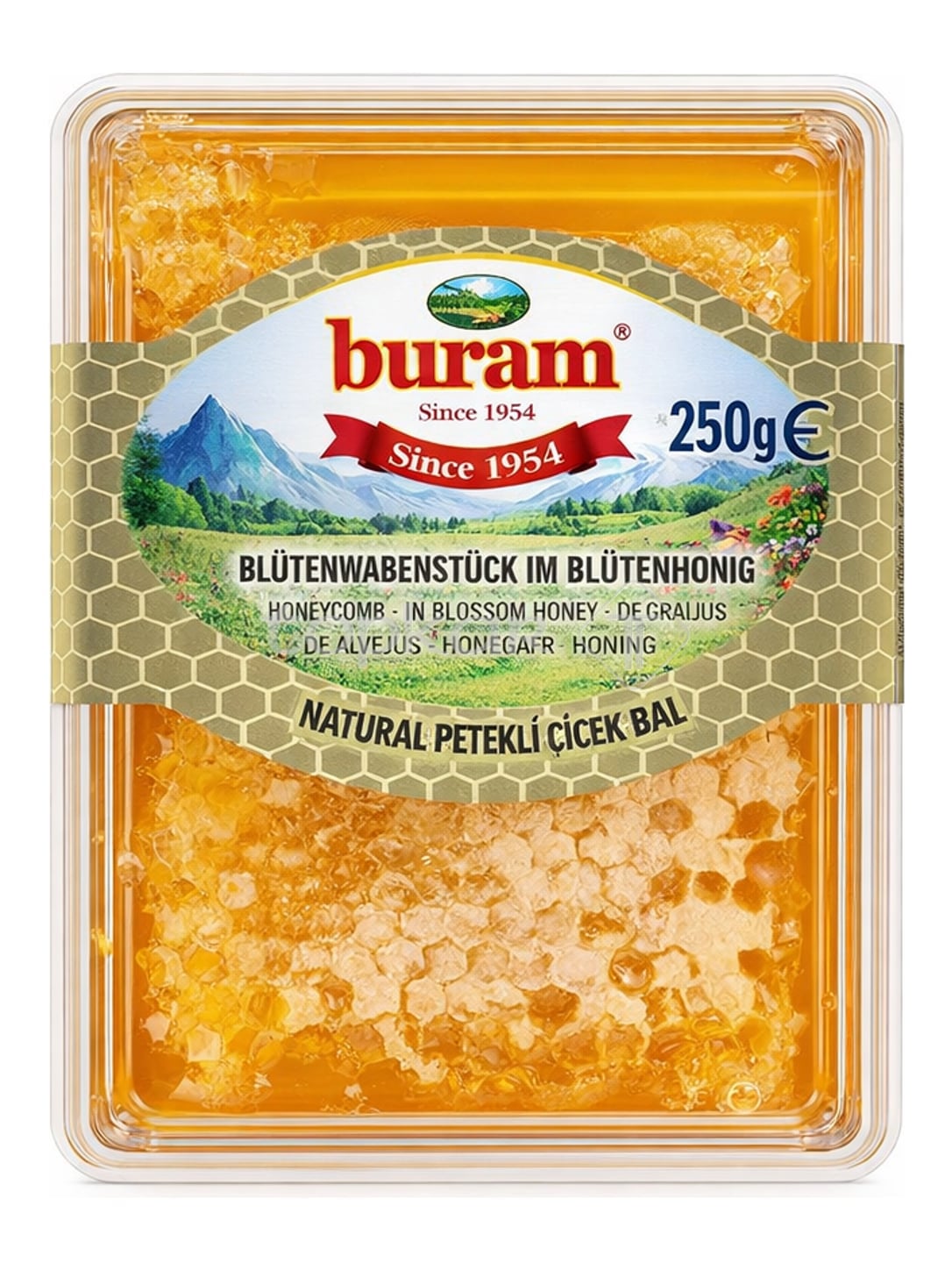 Buram Blütenwabenstück im Blütenhonig
