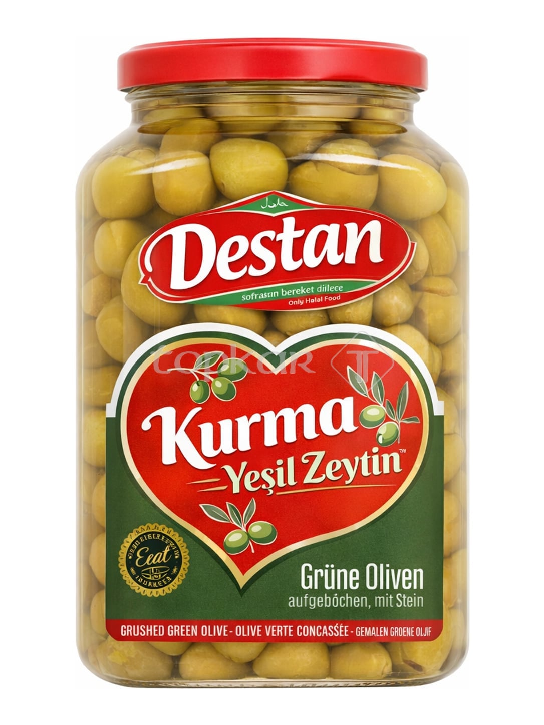 Destan Gebrochene Grüne Oliven mit Stein