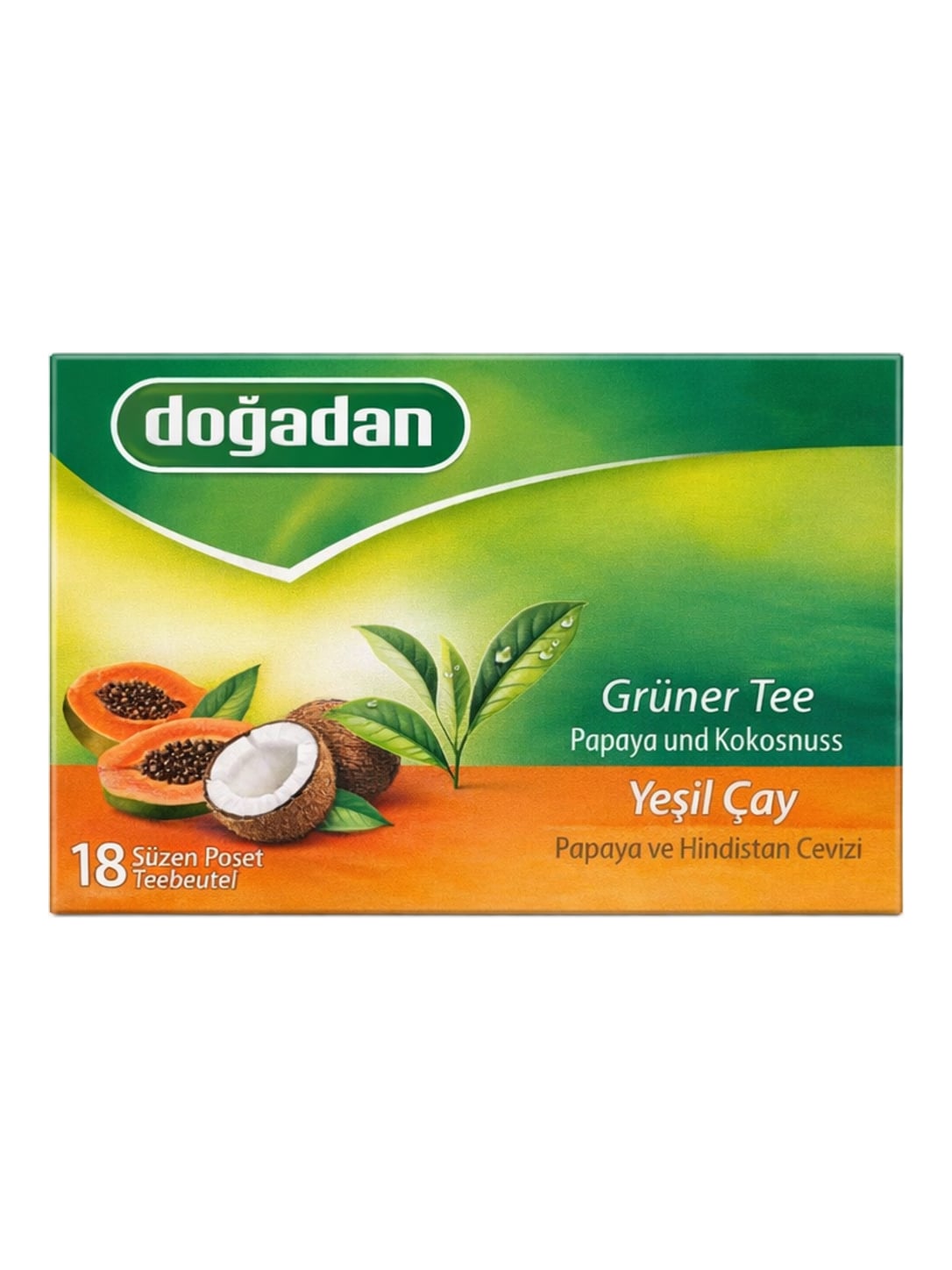 Doğadan Grüner Tee Papaya und Kokosnuss 23,4g – Yeşil Çay Papaya ve Hindistan Cevizi 18 Teebeutel