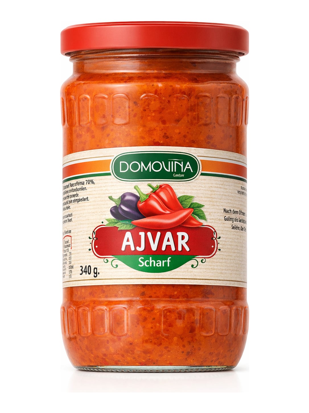 Domovina Ajvar Scharf 340g – pikantes Paprika-Auberginen-Relish aus dem Balkan