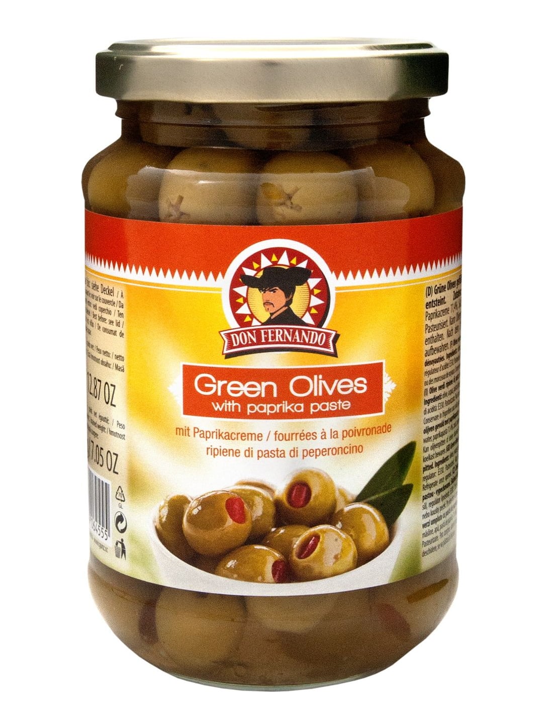 Don Fernando Grüne Oliven mit Paprikacreme 350g – spanische gefüllte Oliven für Tapas