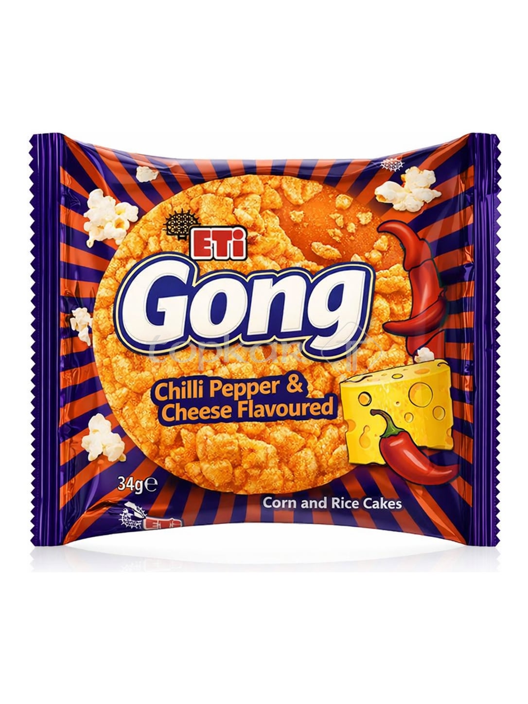 Eti Gong Mais- und Reiswaffeln 34g – Chili Pepper & Cheese knuspriger Snack