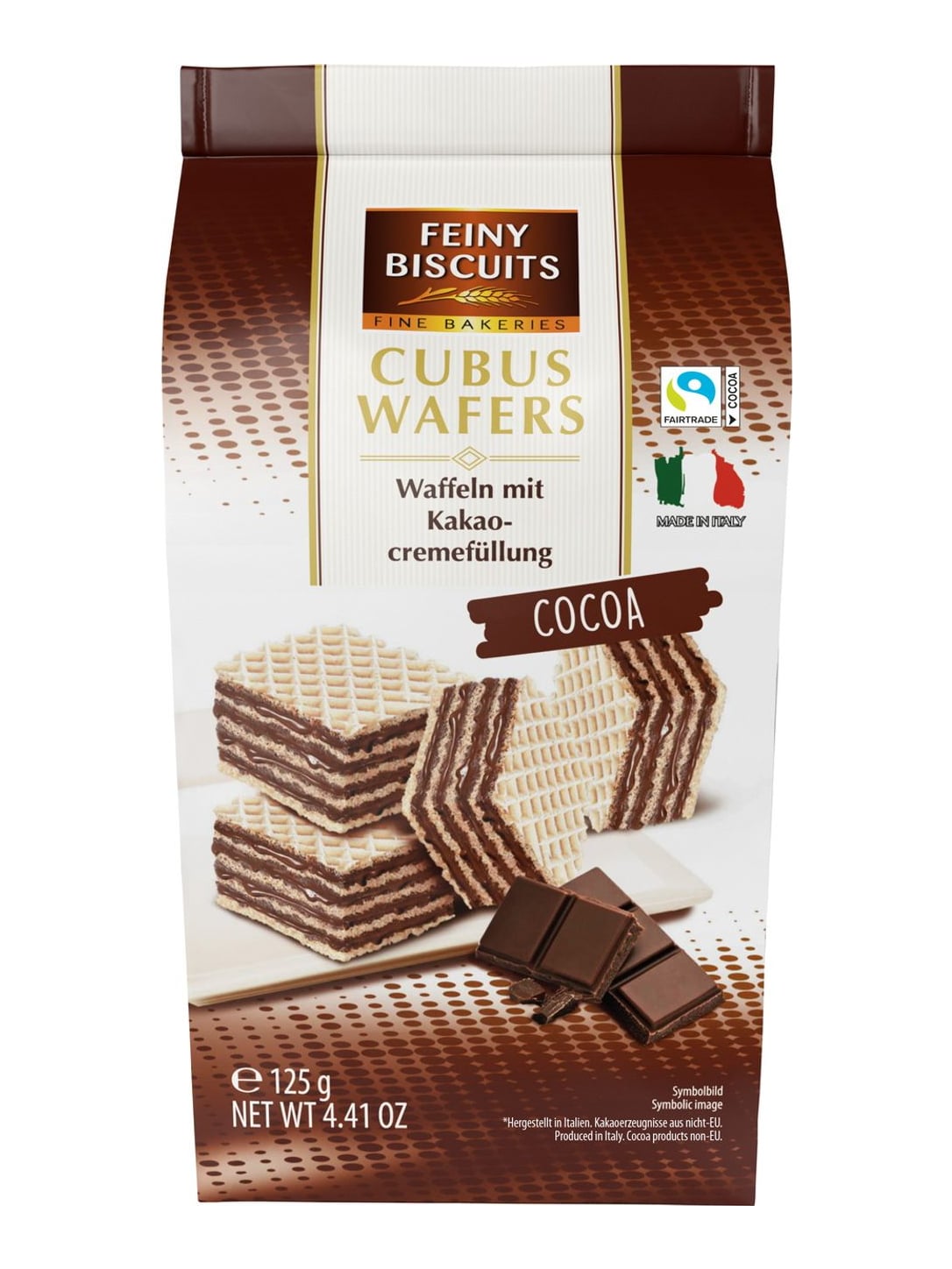 Feiny Biscuits Cubus Waffeln Kakao 125g – knusprige Kakaowaffeln mit Cremefüllung
