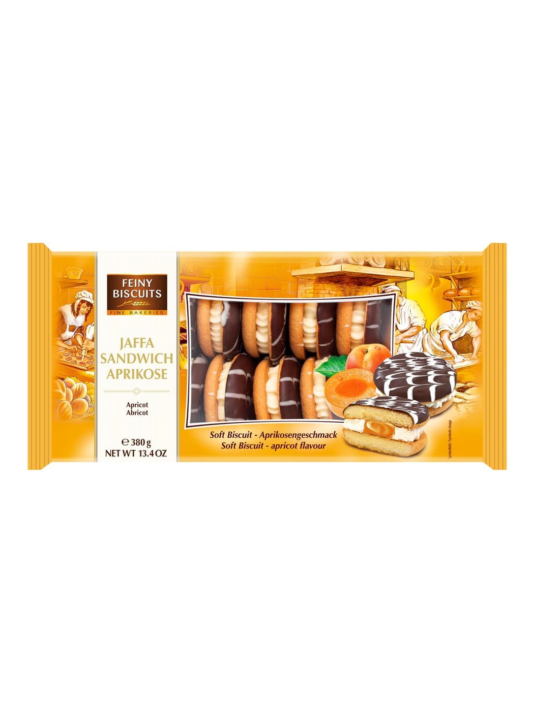 Feiny Biscuits Jaffa Sandwich Sahne-Aprikose 380g – Biskuitgebäck mit Aprikosenfüllung