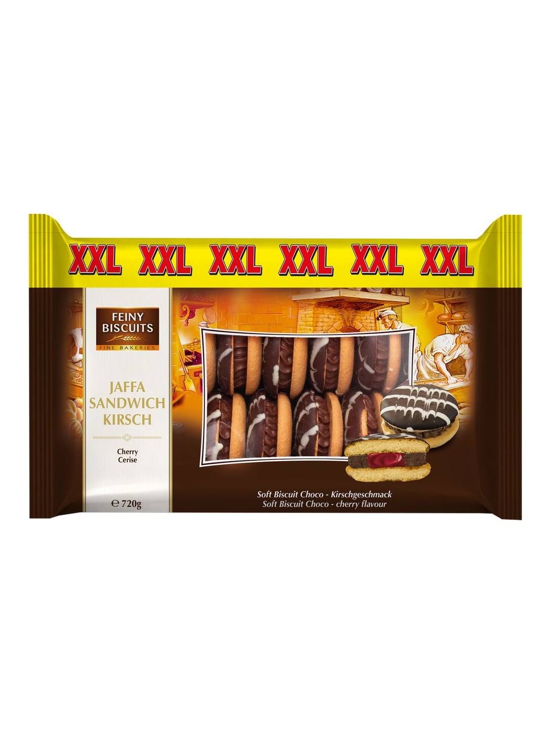 Feiny Biscuits Jaffa Sandwich Schokolade-Kirsch 720g – weiche Kekse mit Kirschfüllung