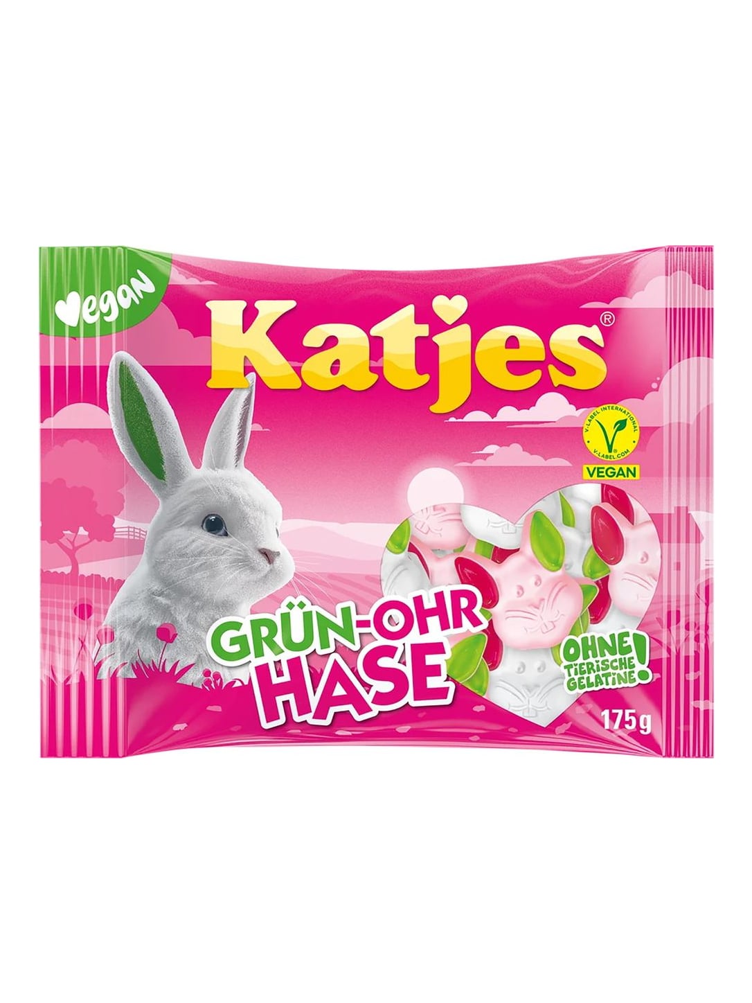 Katjes Grün-Ohr Hase 175g – Schaumzucker mit Fruchtgummi Ostersüßigkeit