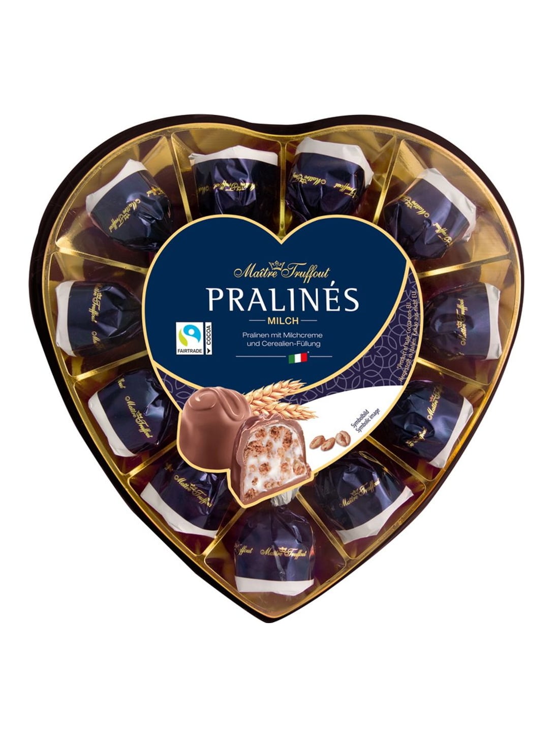 Maître Truffout Pralinen Milchschokolade Herz 165g – Milchcreme & Cerealien Pralinen