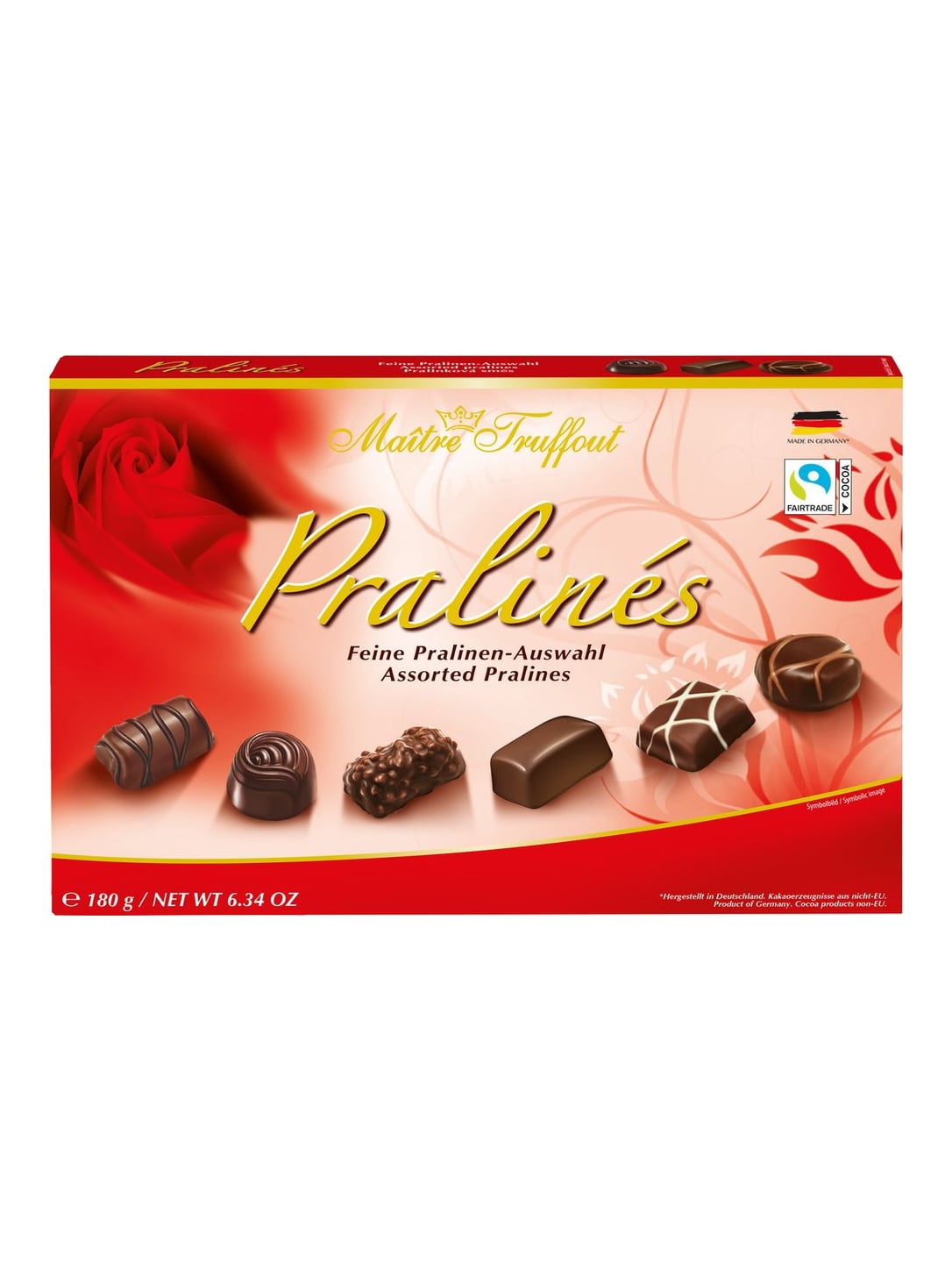 Maître Truffout Pralinenmischung rot 180g – gemischte Pralinen Geschenkbox