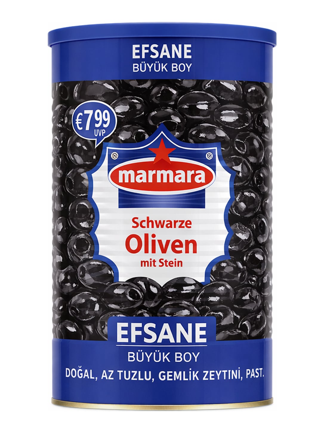 Marmara Efsane Büyük Boy Siyah Zeytin 1300g – Schwarze Oliven mit Stein eingelegt