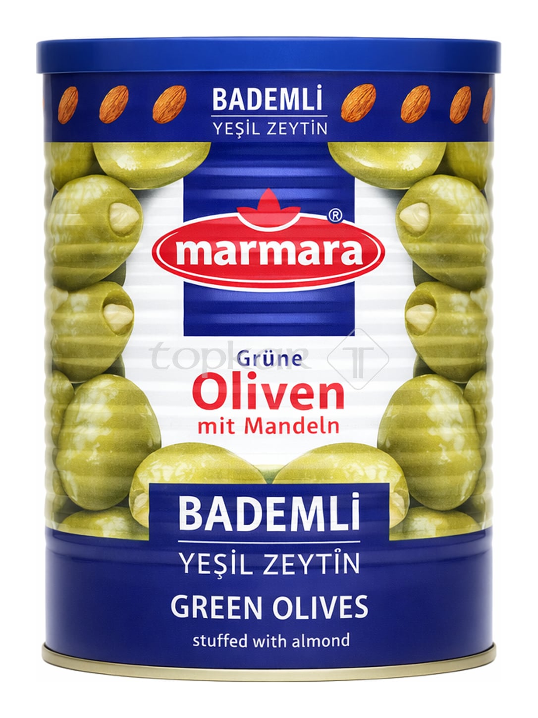 Marmara Grüne Oliven mit Mandeln 800g – Bademli Yeşil Zeytin gefüllte grüne Oliven