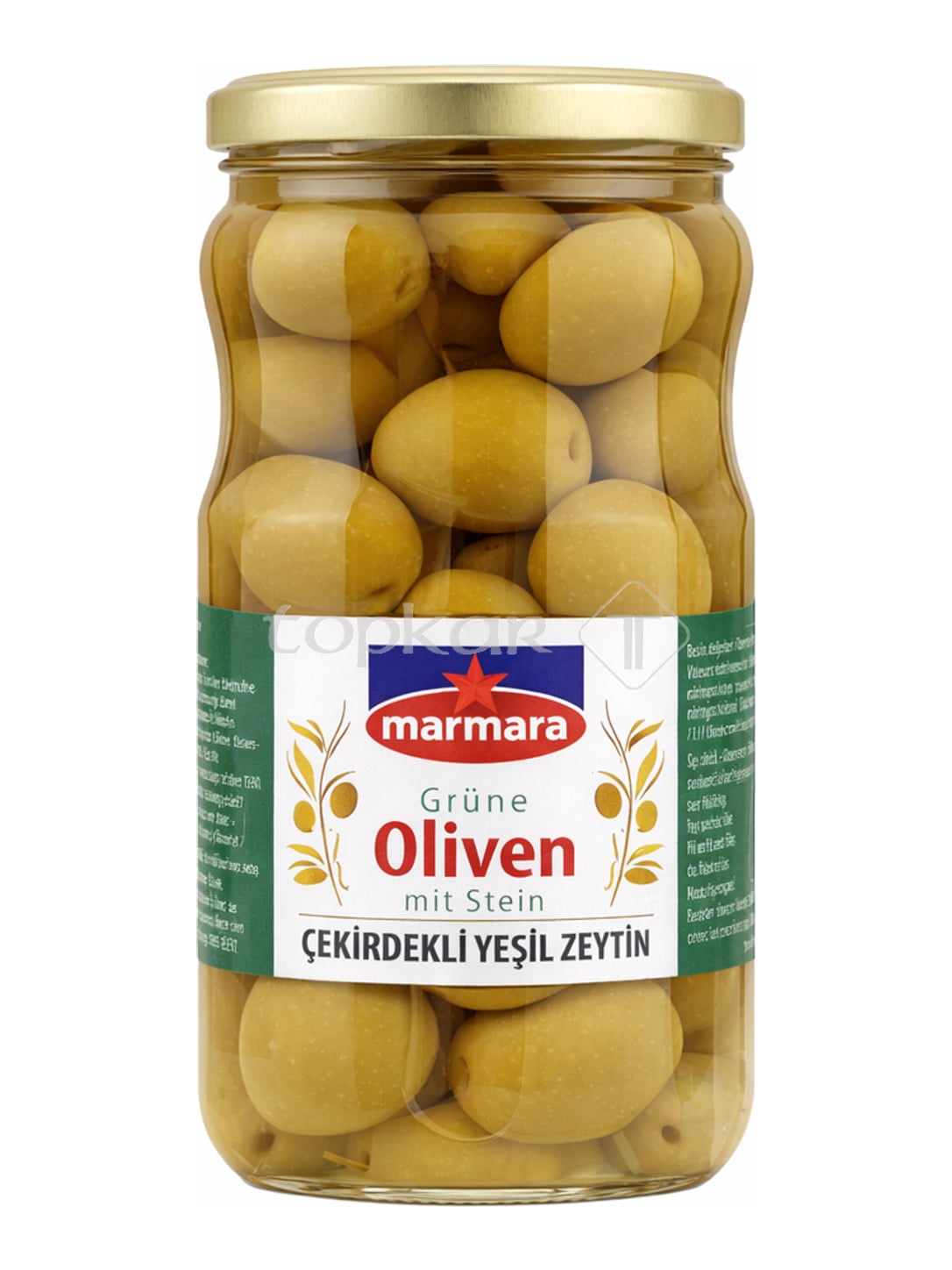Marmara Grüne Oliven mit Stein 700 g – Çekirdekli Yeşil Zeytin eingelegte Oliven