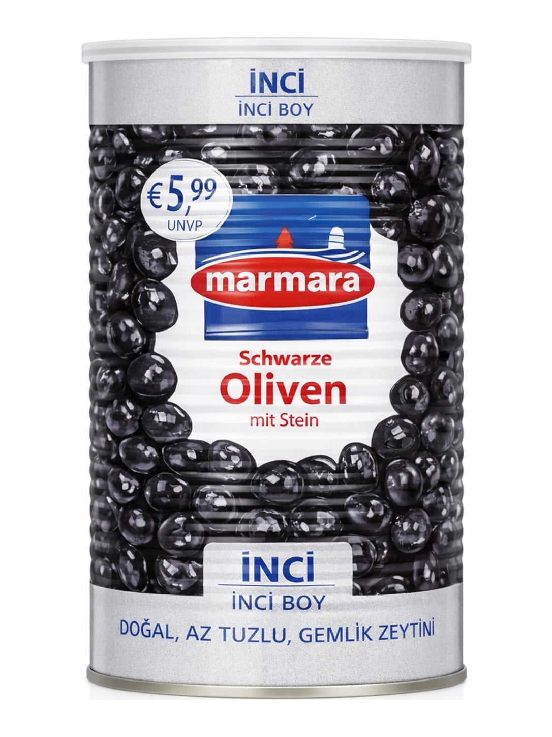 Marmara Schwarze Oliven mit Stein İnci Boy 1300g – Siyah Zeytin türkische Tafeloliven