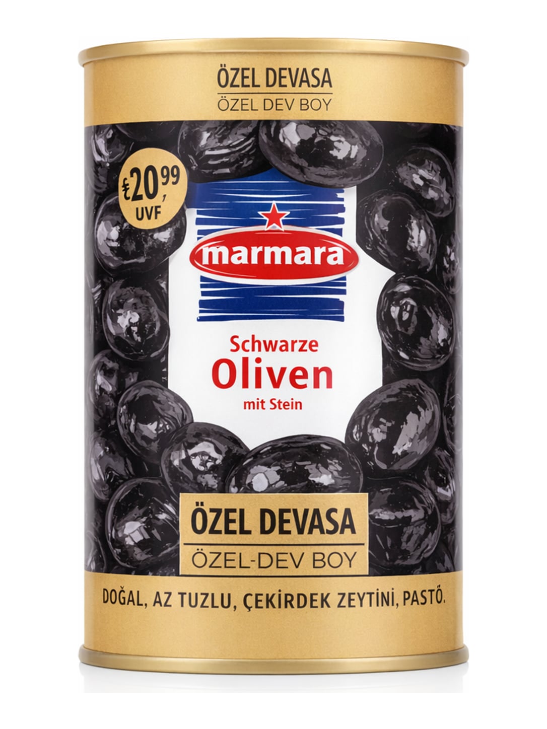 Marmara Schwarze Oliven mit Stein 1300g – Özel Devasa Siyah Zeytin eingelegt