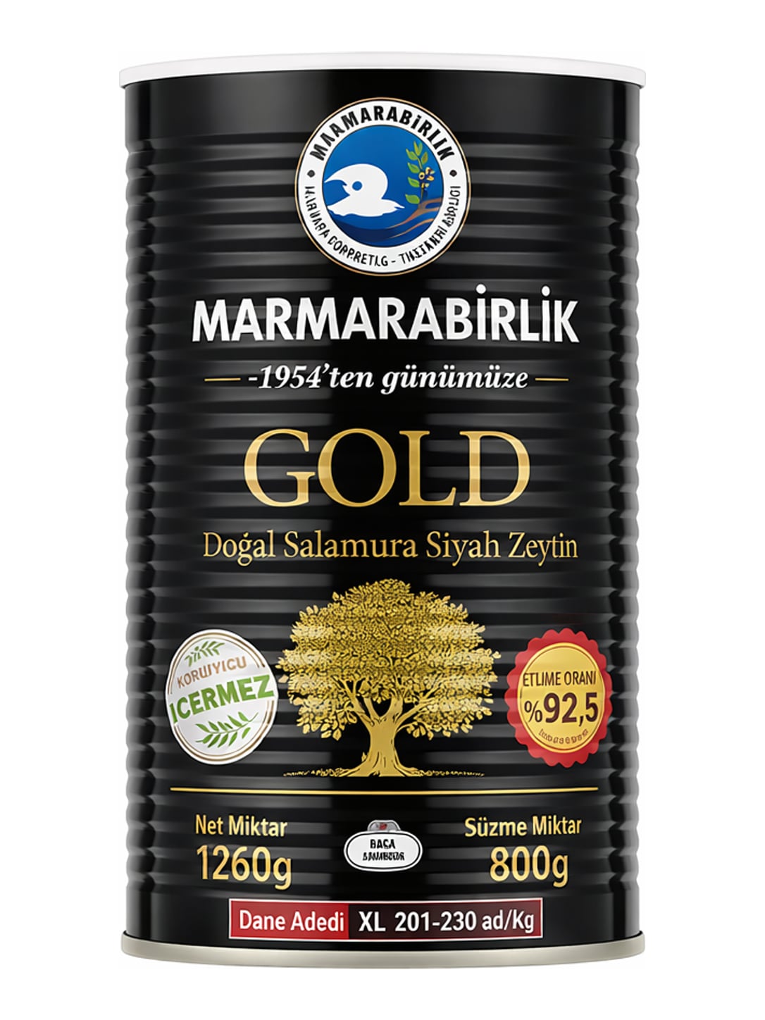MARMARABİRLİK Gold Schwarze Oliven 1260g – Doğal Salamura Siyah Zeytin XL Klasse 1