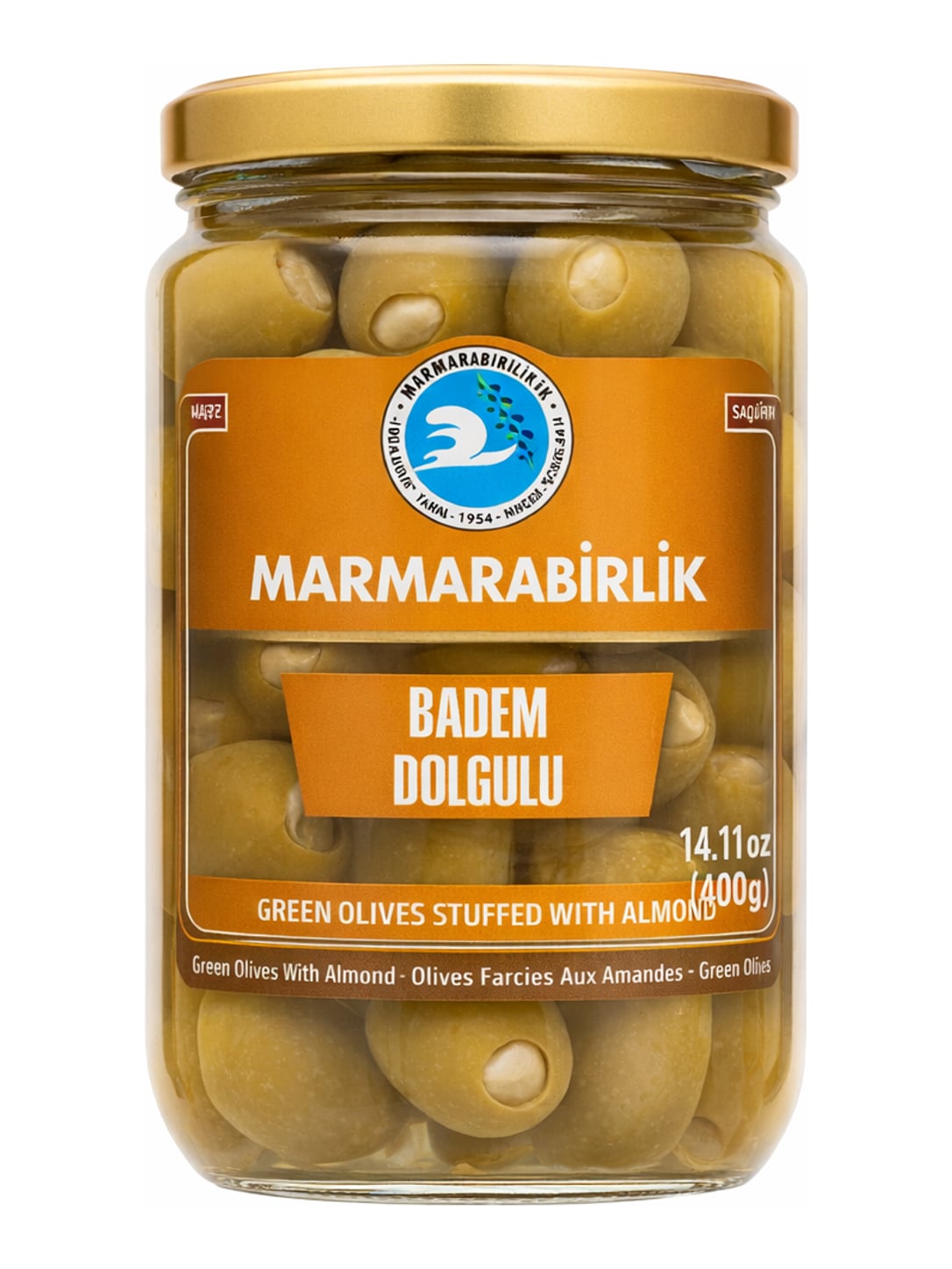 Marmarabirlik Grüne Oliven mit Mandeln 700g – Badem Dolgulu Yeşil Zeytin gefüllte Oliven