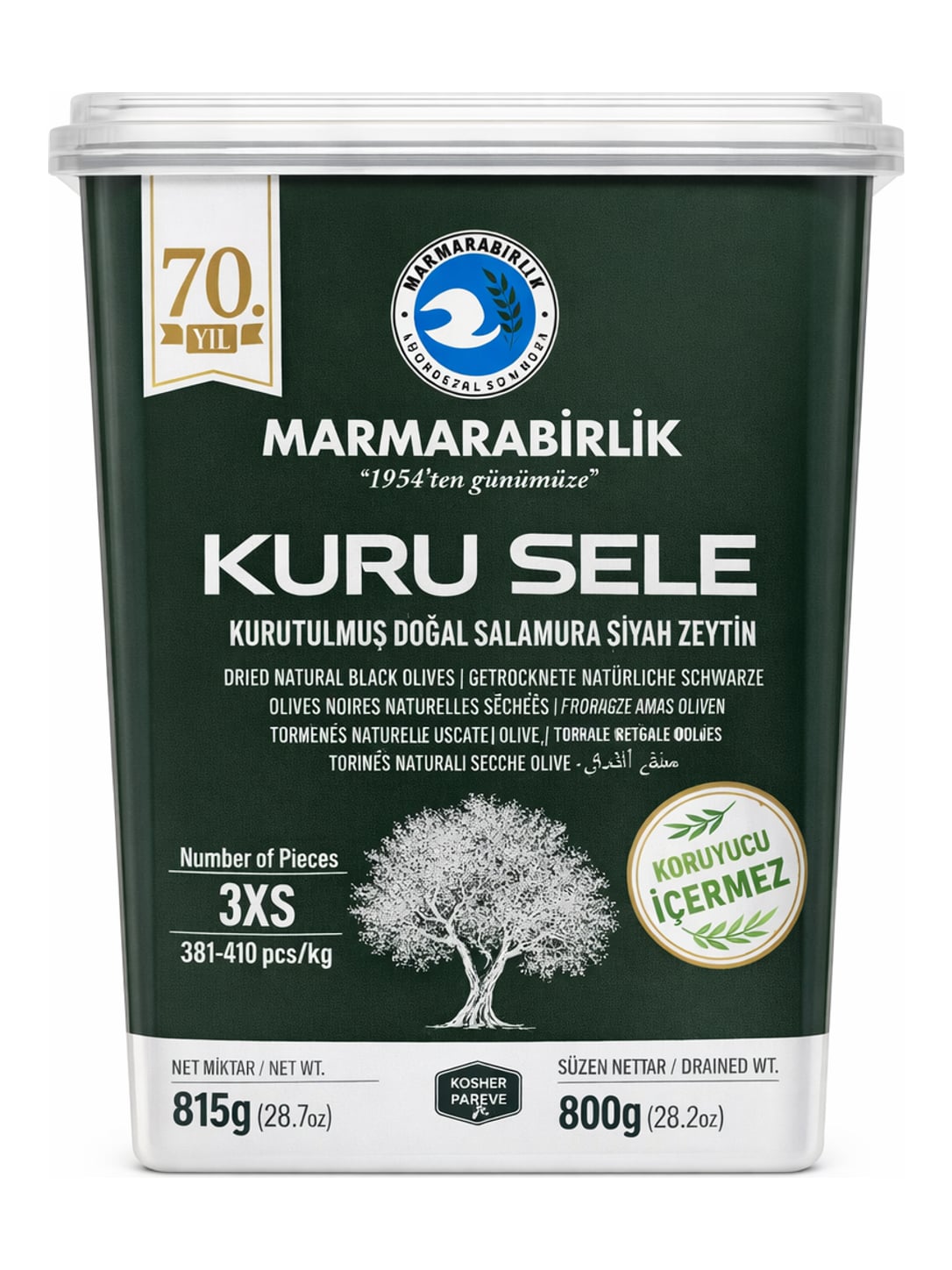Marmarabirlik Kuru Sele Schwarze Oliven 815g – Kurutulmuş Doğal Salamura Siyah Zeytin 3XS