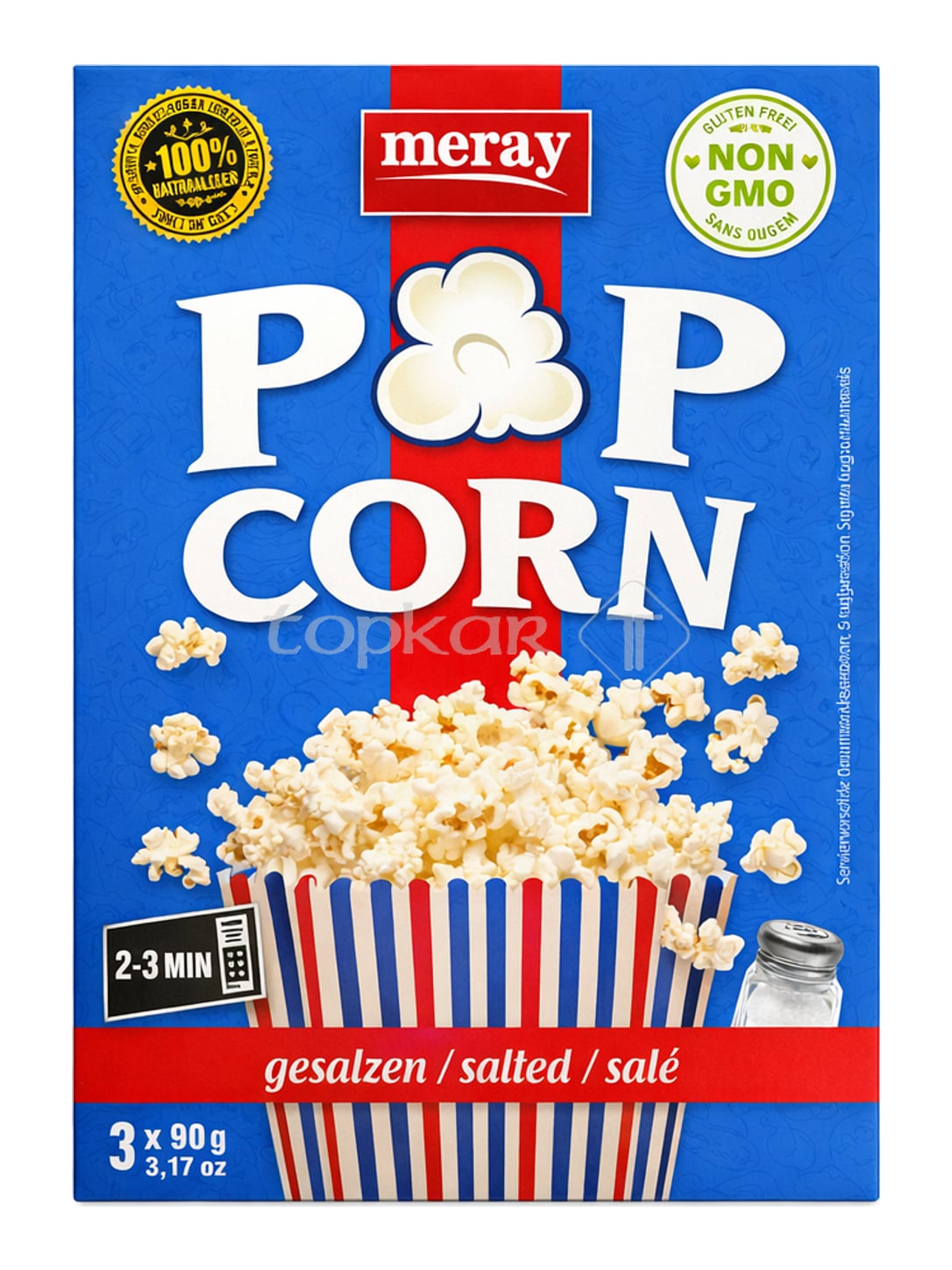 Meray Mikrowellen Popcorn Gesalzen 3 x 90 g – salziges Popcorn Non-GMO