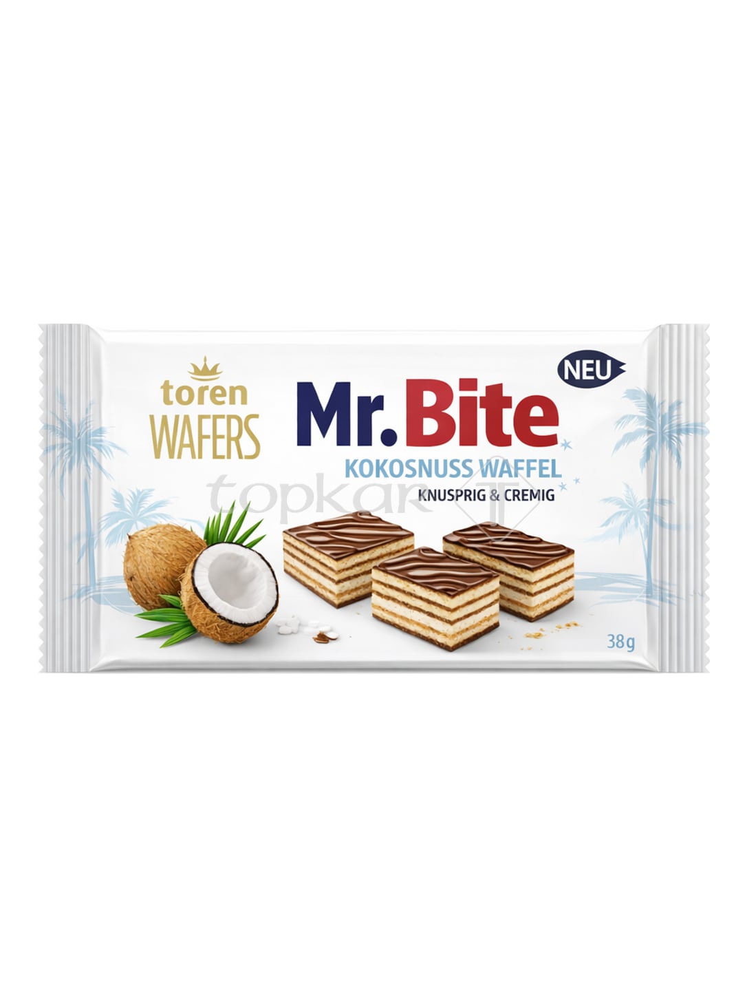 Torён Wafers Mr. Bite Kokosnuss Waffel 38g – Waffel mit Kokoscreme und Milchschokolade