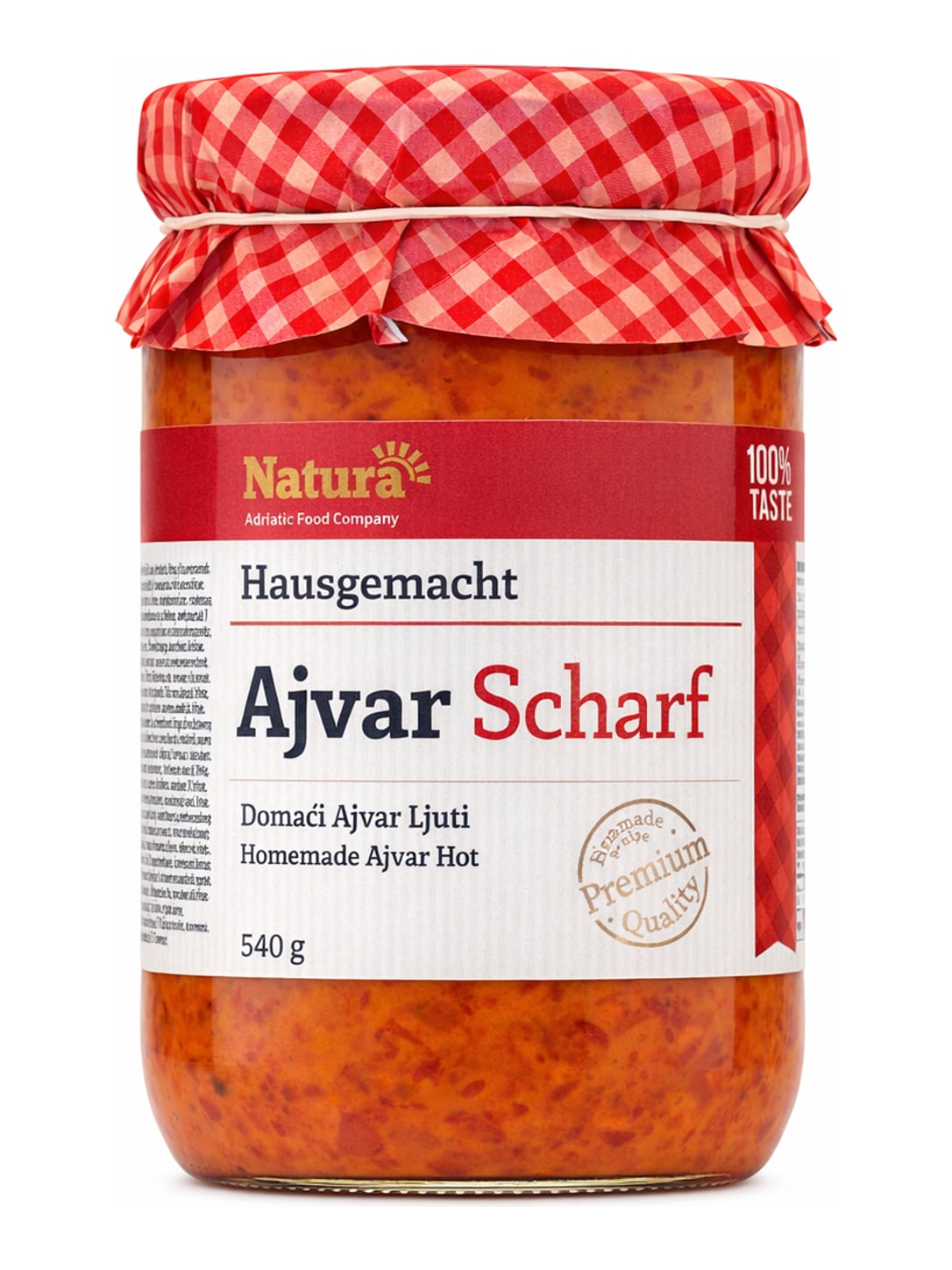 Natura Adriatic Food Company Ajvar Scharf 540g – Domaći Ajvar Ljuti scharfe Paprika-Auberginen-Paste
