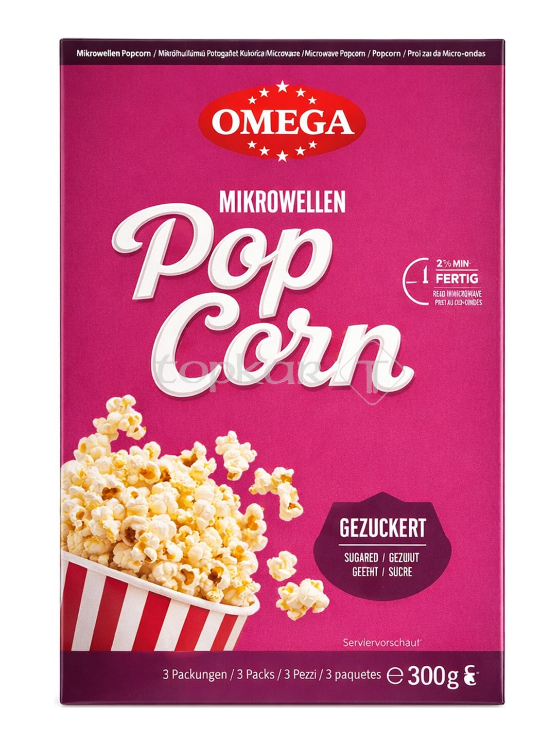 Omega Mikrowellen Popcorn Gezuckert 300g – süßes Popcorn für die Mikrowelle