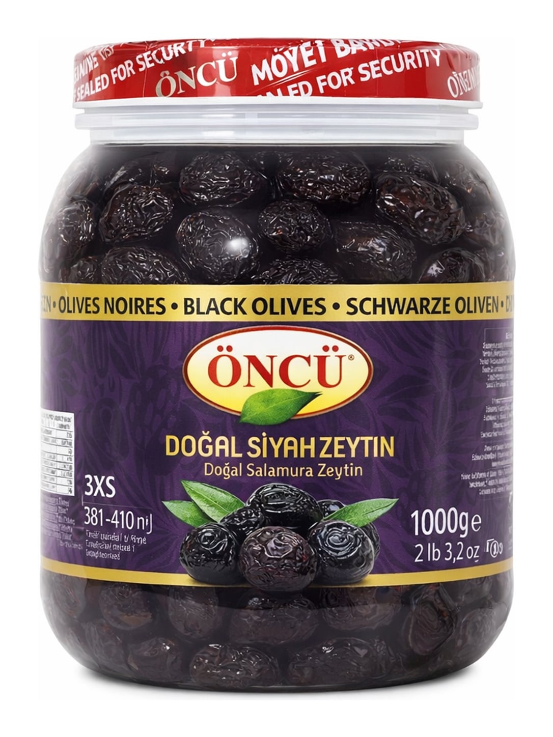 Öncü Schwarze Oliven mit Stein 1000g – Doğal Salamura Siyah Zeytin türkische Schwarzoliven