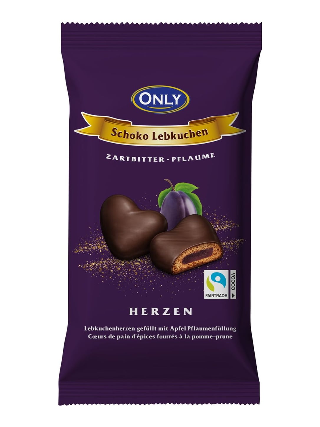 Only Lebkuchenherzen Zartbitter mit Pflaumenmusfüllung 150g – weiche Lebkuchen Pflaumenmus