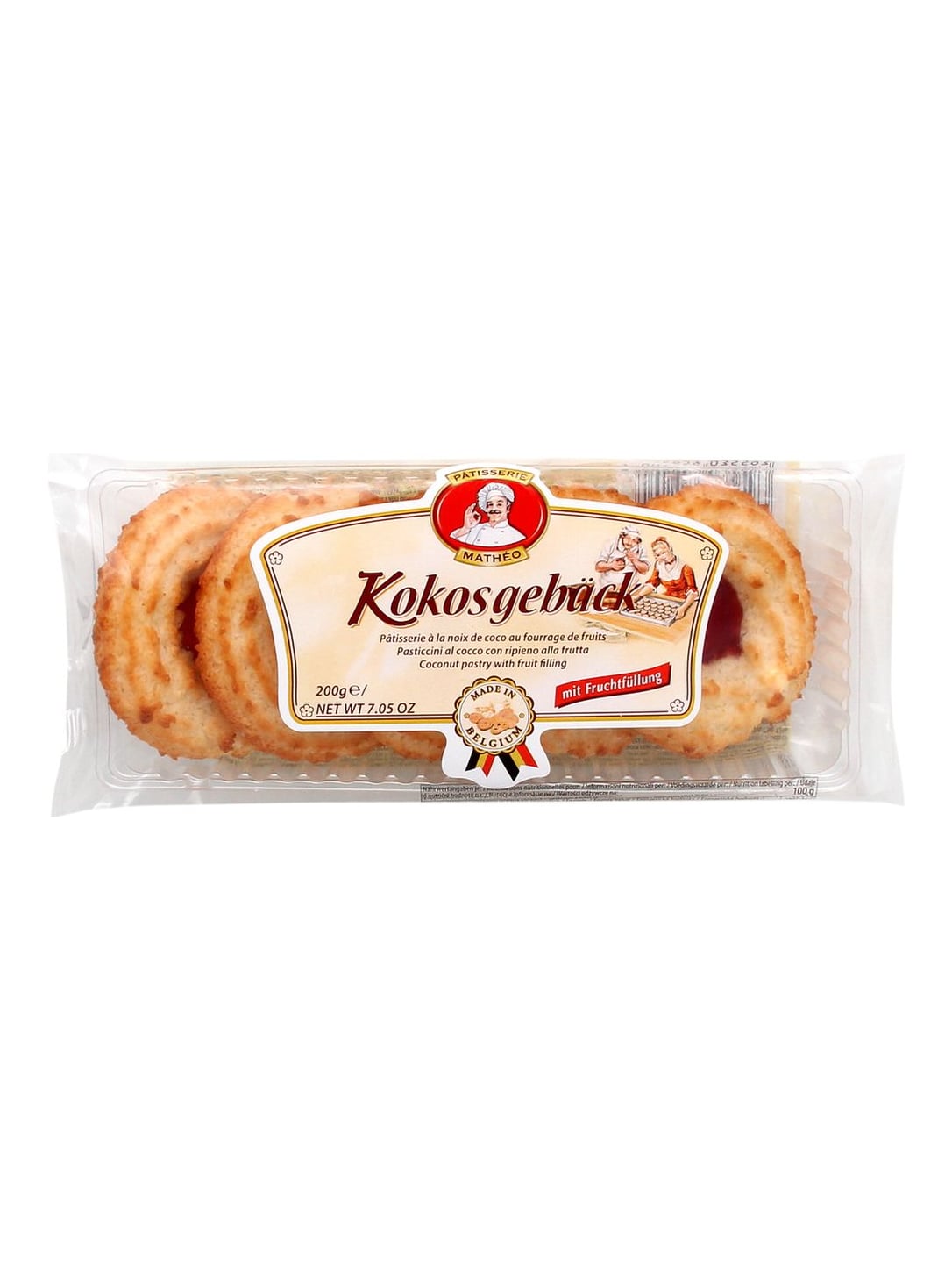 Pâtisserie Mathéo Kokosgebäck mit Fruchtfüllung 200g – Kokosmakronen mit Erdbeer-Holunder
