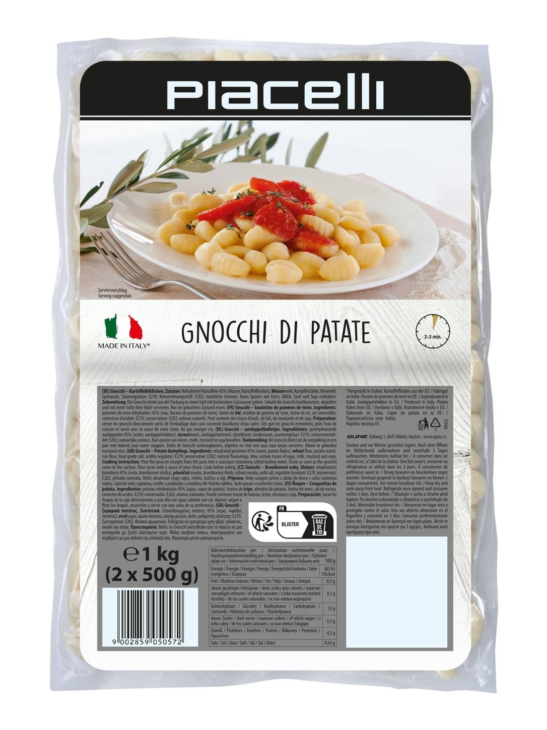 Piacelli Gnocchi aus Kartoffeln 1 kg – Gnocchi di Patate italienische Kartoffelklößchen
