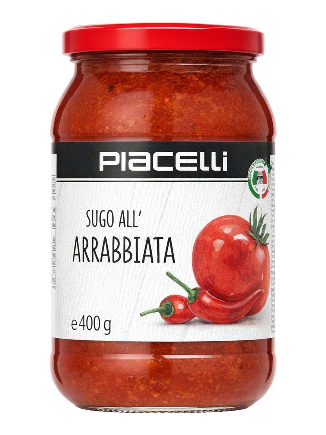 Piacelli Sugo all'Arrabbiata 400g – Feurige Tomatensauce mit Chili aus Italien