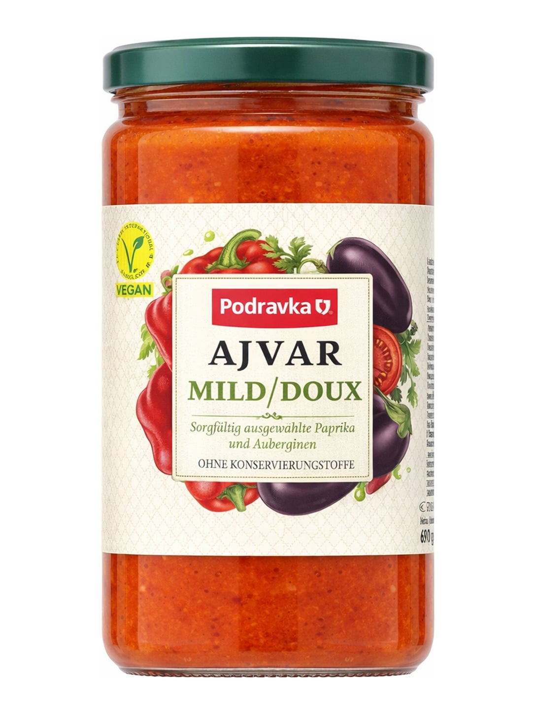Podravka Ajvar Mild 690g – Paprika-Auberginen-Aufstrich vegan kroatisch