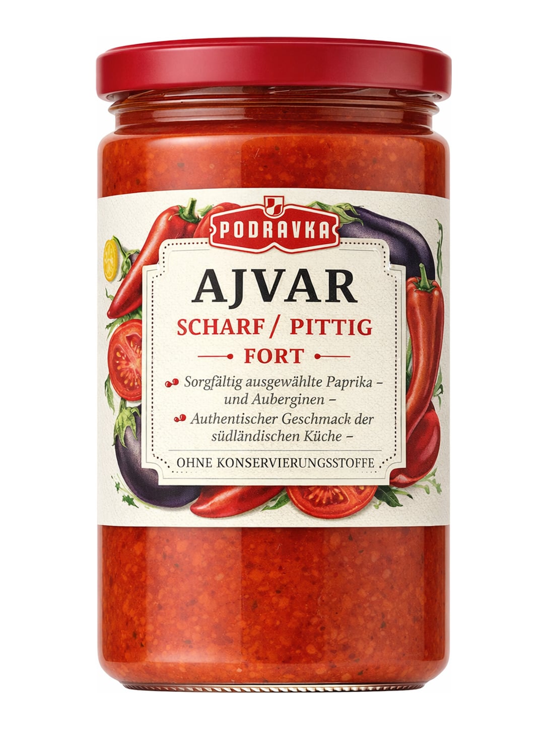 Podravka Ajvar Scharf 350g – Ljuti Ajvar kroatische Paprika-Auberginen-Spezialität