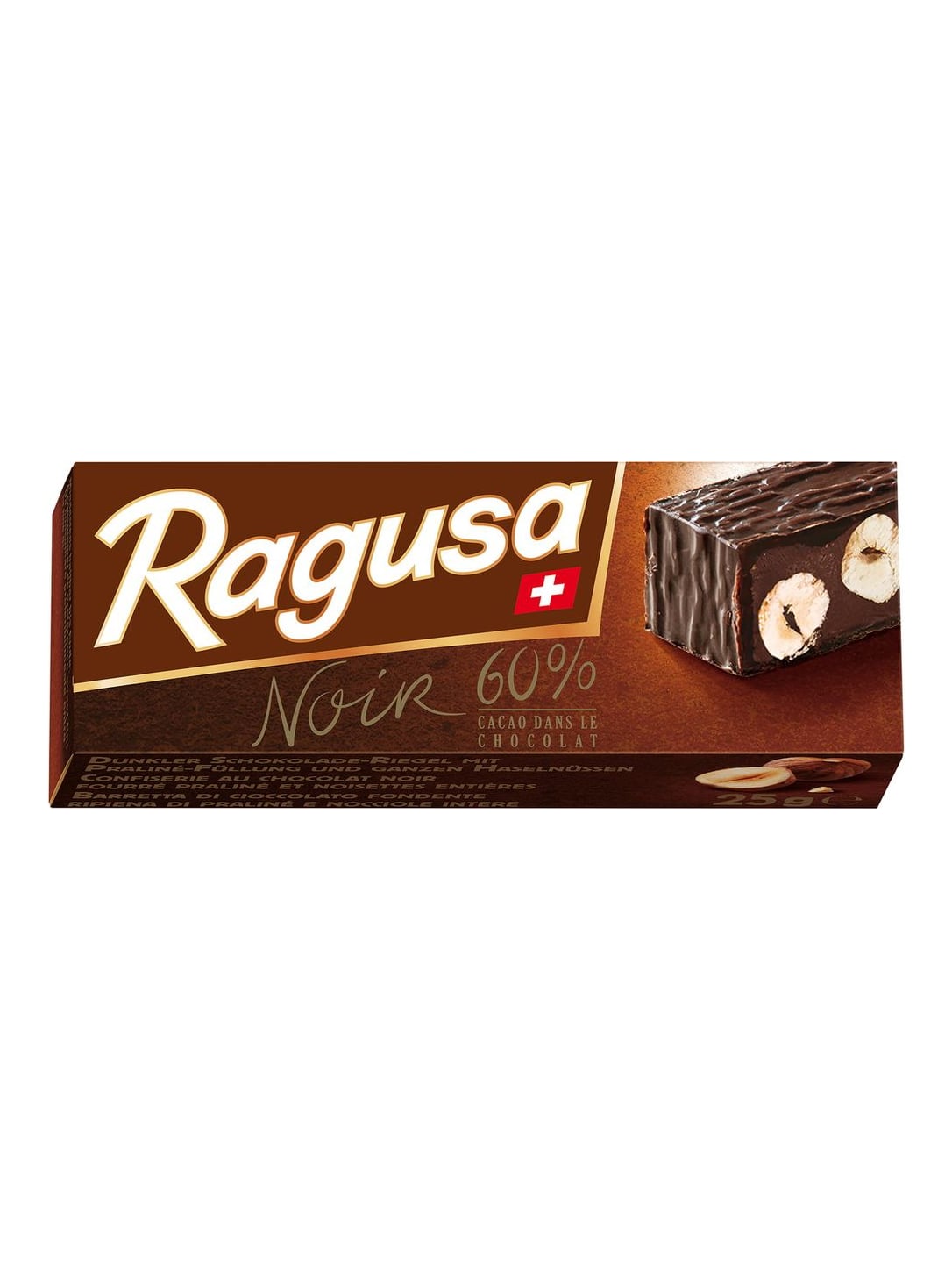 Ragusa Noir 60% 25g – Schweizer Schokoladenriegel mit Haselnüssen
