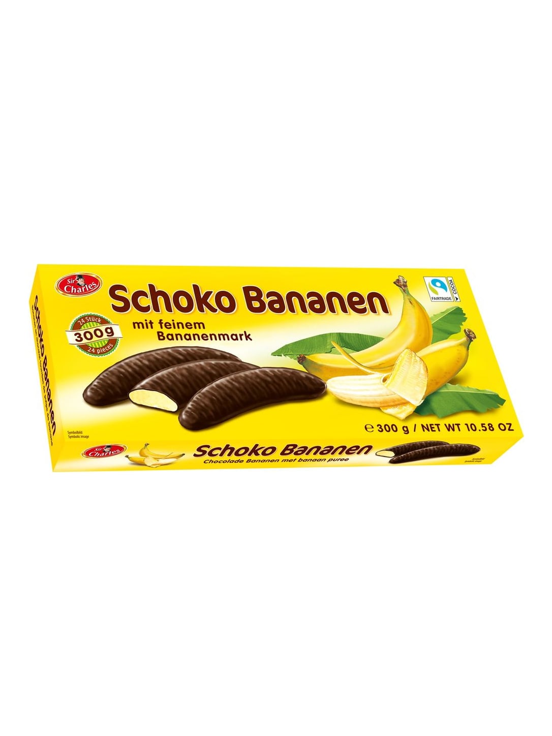Sir Charles Schoko Bananen 300g – Schaumzuckerware mit Bananenmark in Schokolade