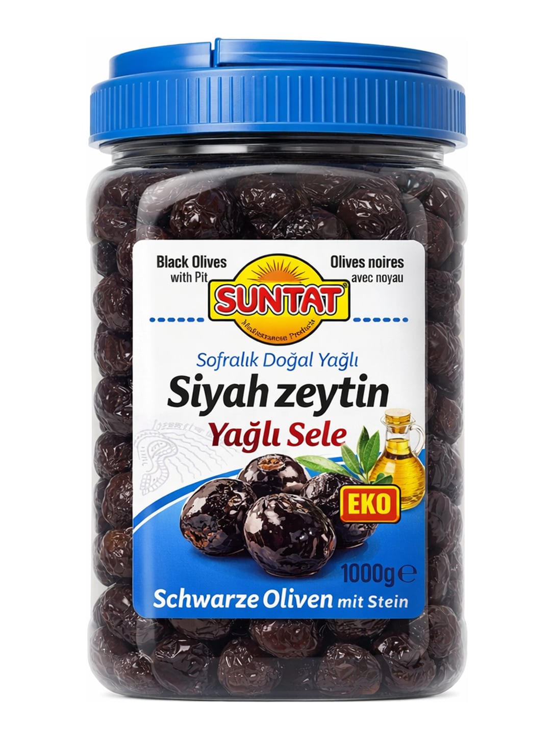 Suntat Schwarze Oliven mit Stein 1000g – Sofralık Doğal Yağlı Siyah Zeytin türkische Tafeleloliven
