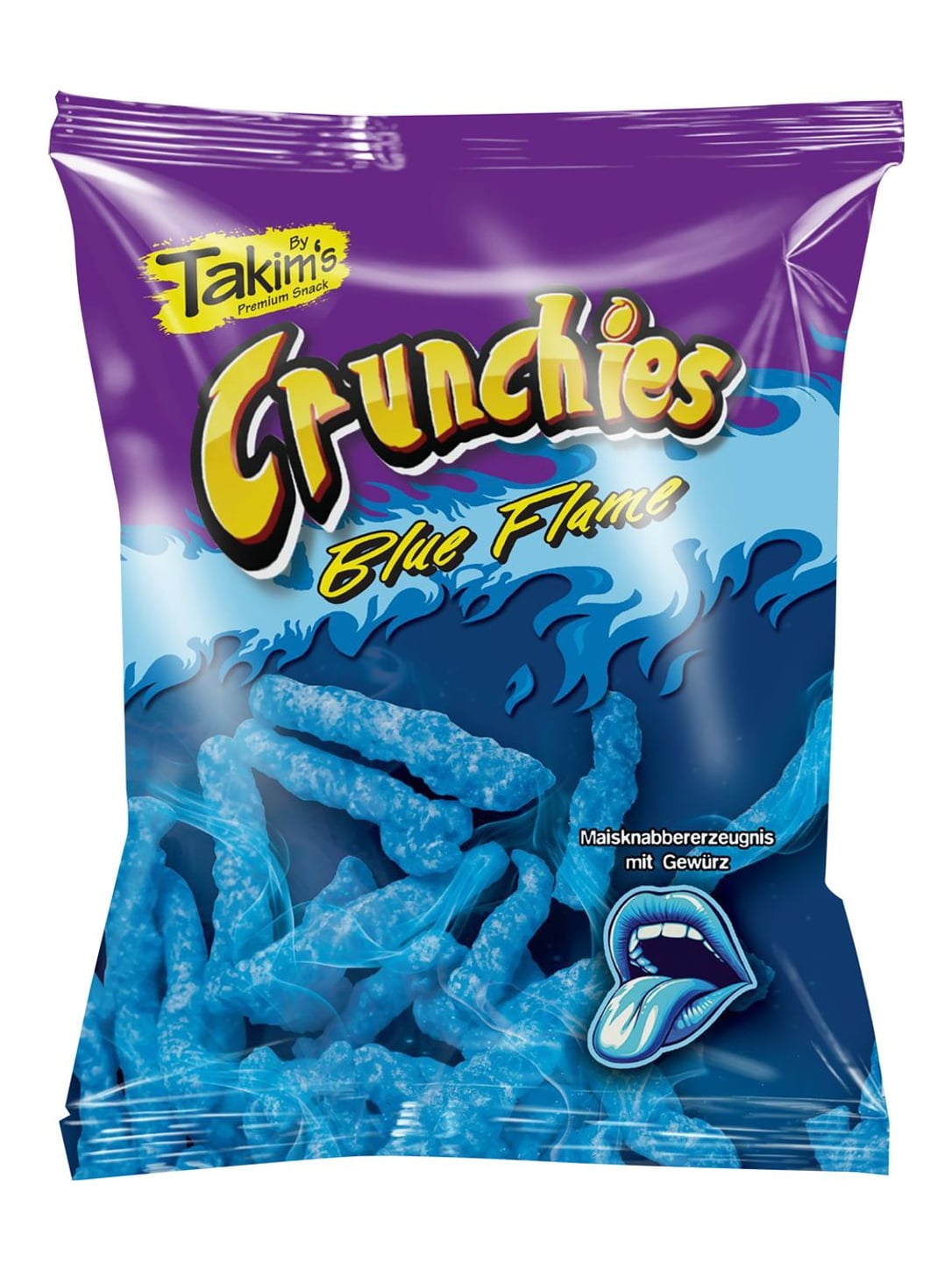 Takim's Maischips Crunchies Blue Flame 90g – knuspriger Maissnack Zitrone Zwiebel