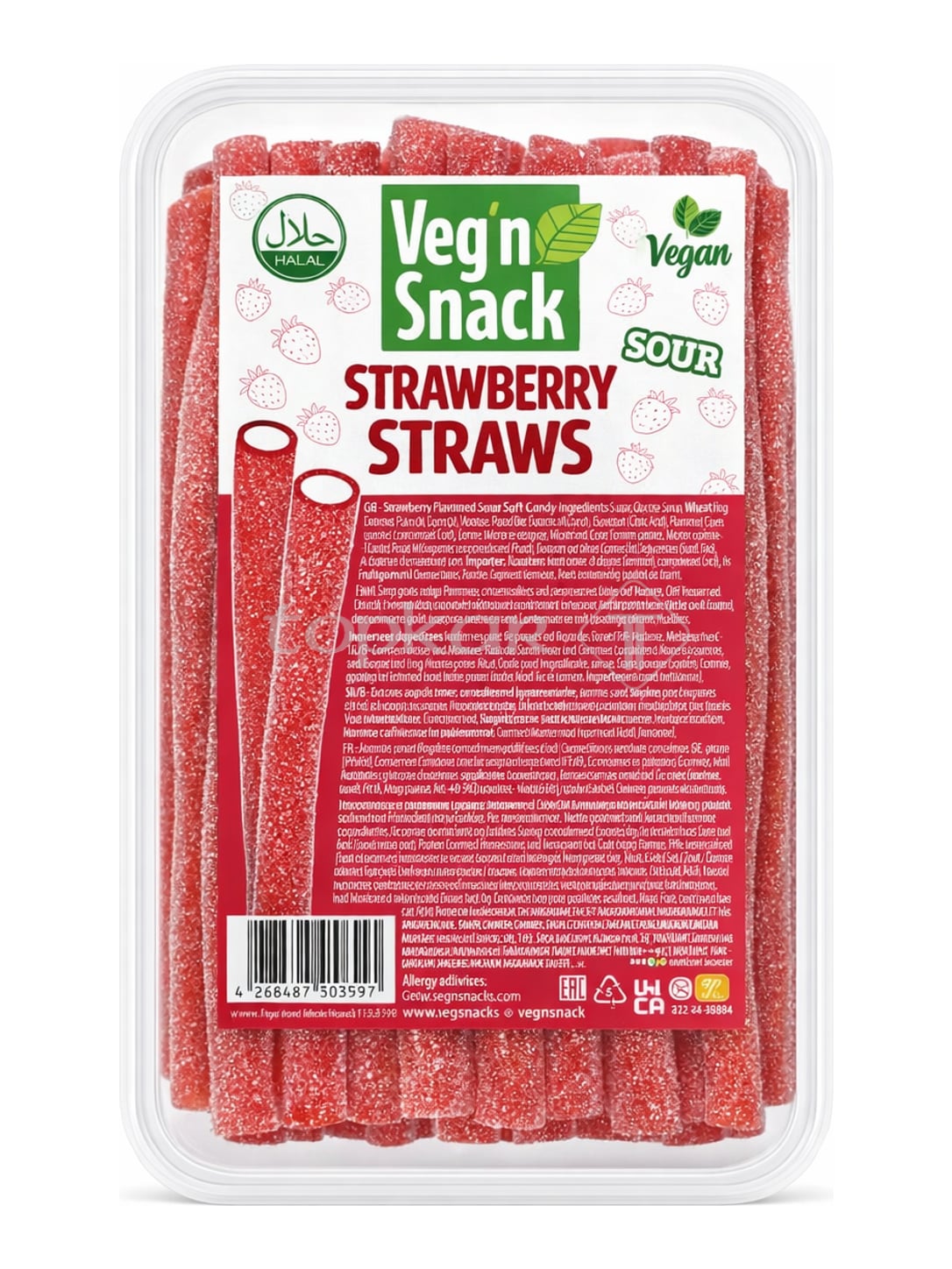 Veg'n Snack Erdbeer Sticks sauer 200g – vegane Strawberry Straws Sour Fruchtgummi