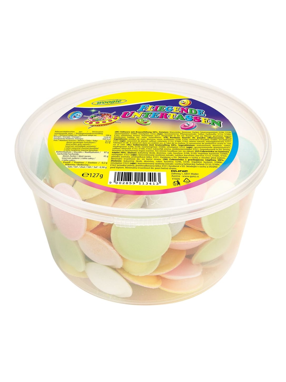 Woogie Fliegende Untertassen mit Brausefüllung 127g – Oblaten UFO Brause