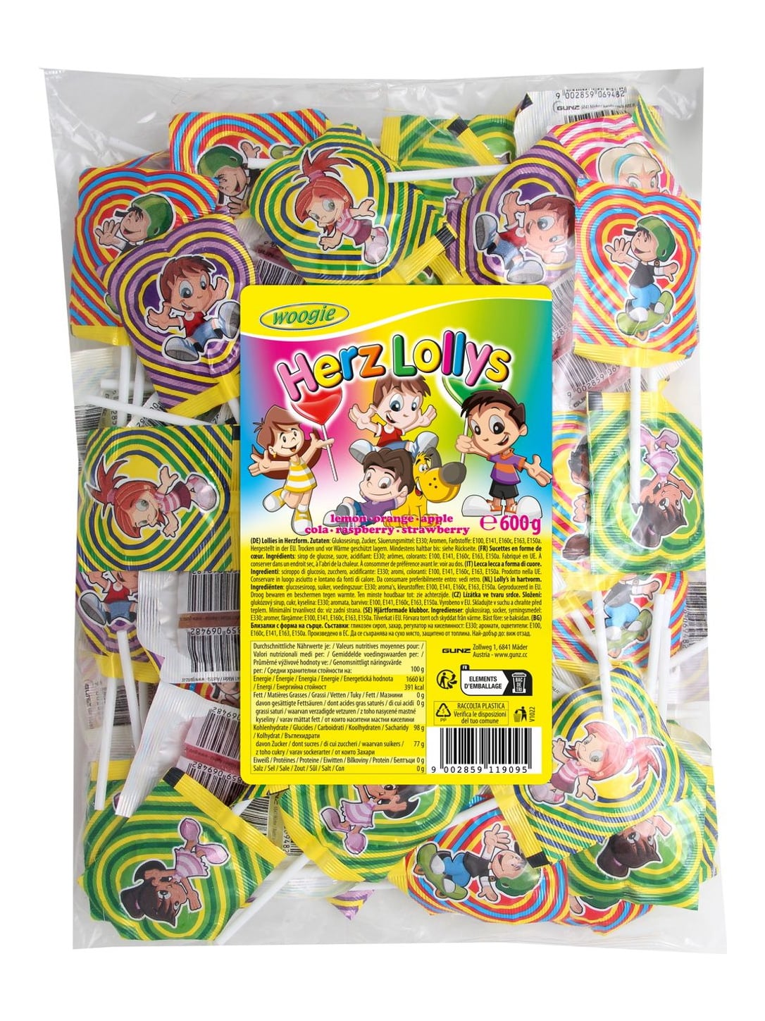 Woogie Herzlolly's 600g – bunte Herzlutscher Lollipops